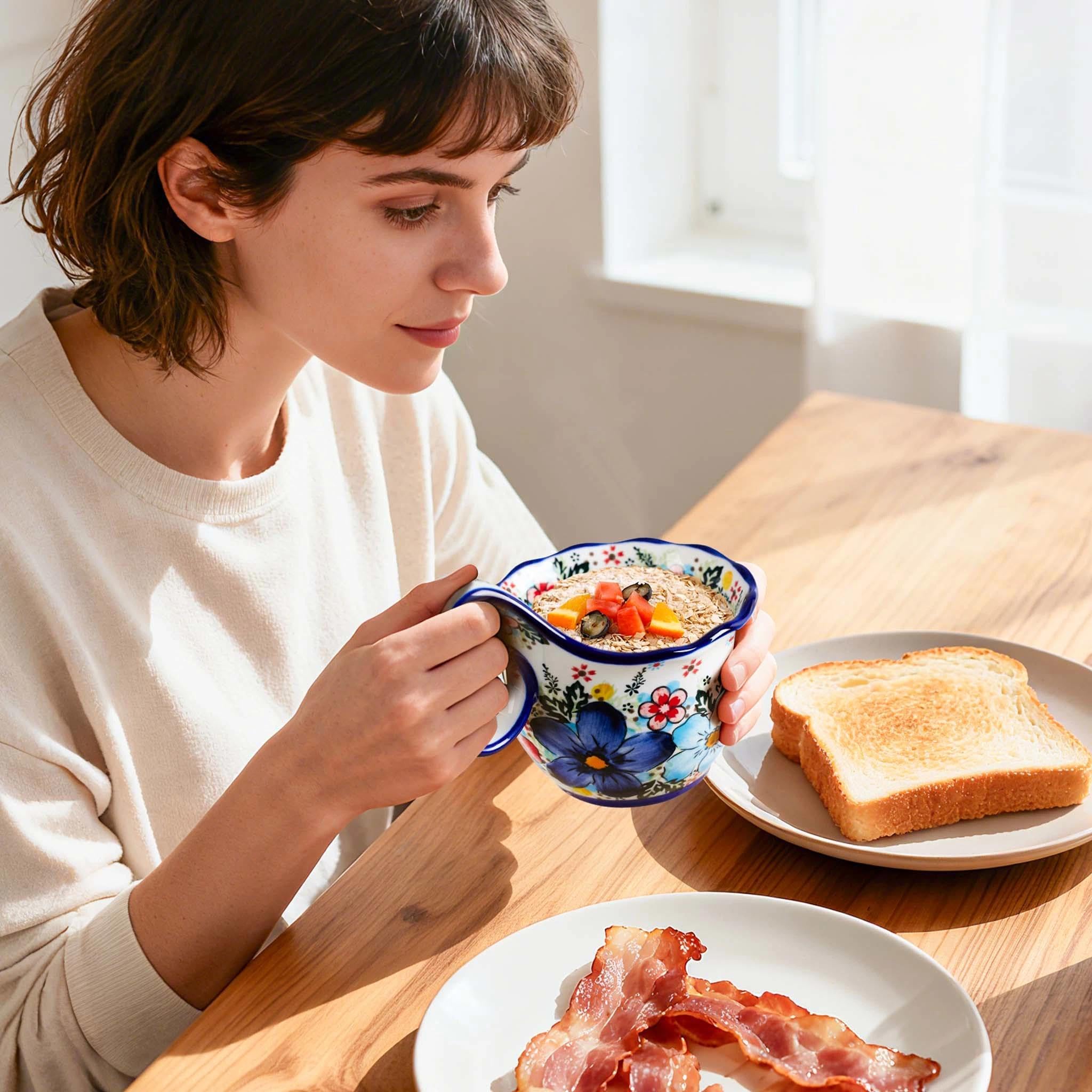 Cteaffee cuenco-sopa-ceramico-para-fruta-y-aperitivos-azul-glaseado, práctico y vistoso.