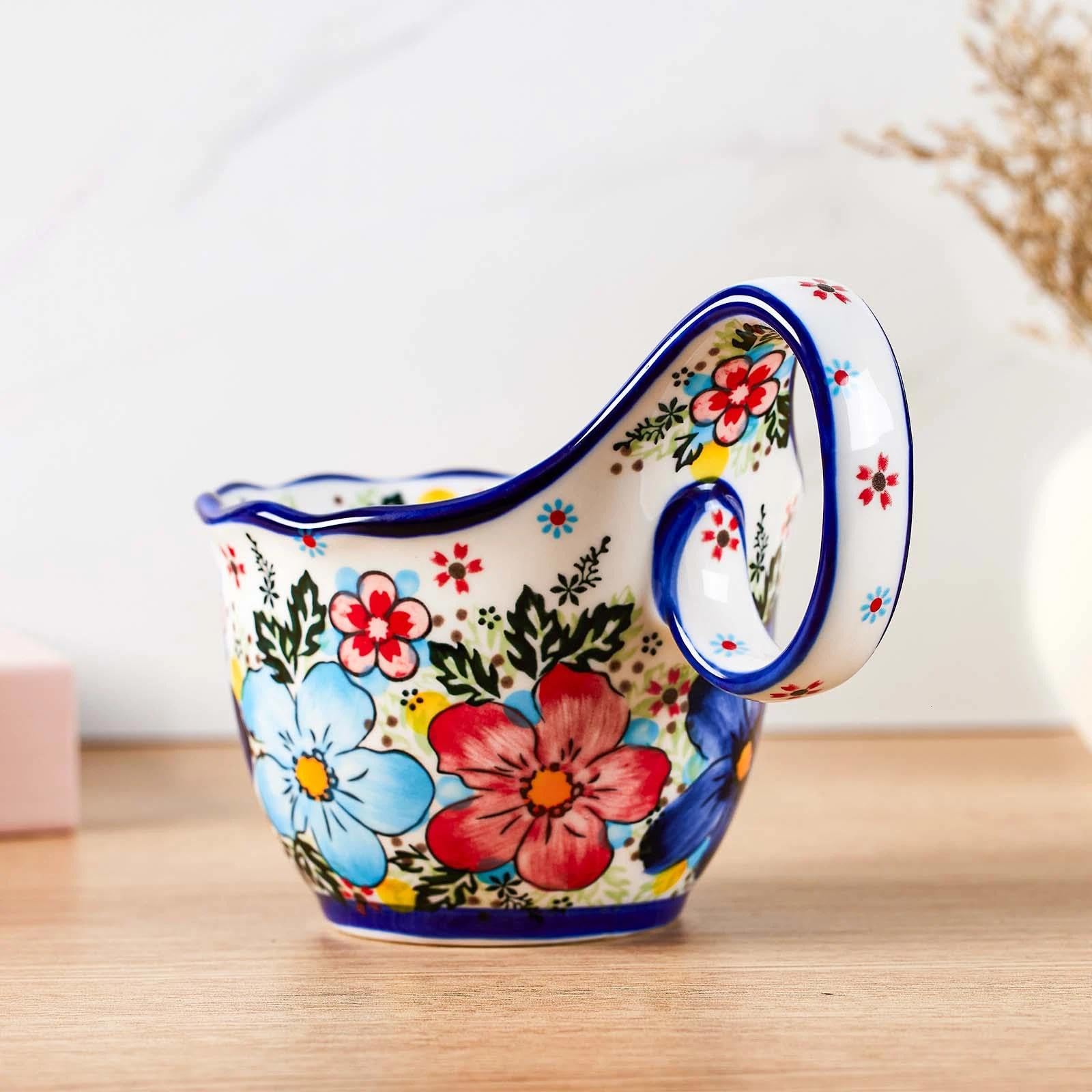 Cteaffee servicio-sopa-ceramica-con-manija-azul, ideal para comidas en familia y presentaciones elegantes.