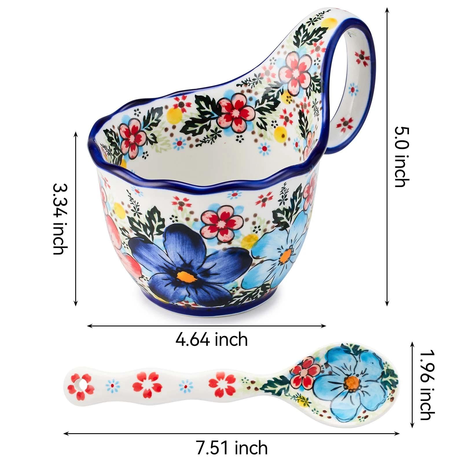 Cteaffee tazon-sopa-ceramico-con-mango-ergonomico, agarre cómodo para porciones calientes.