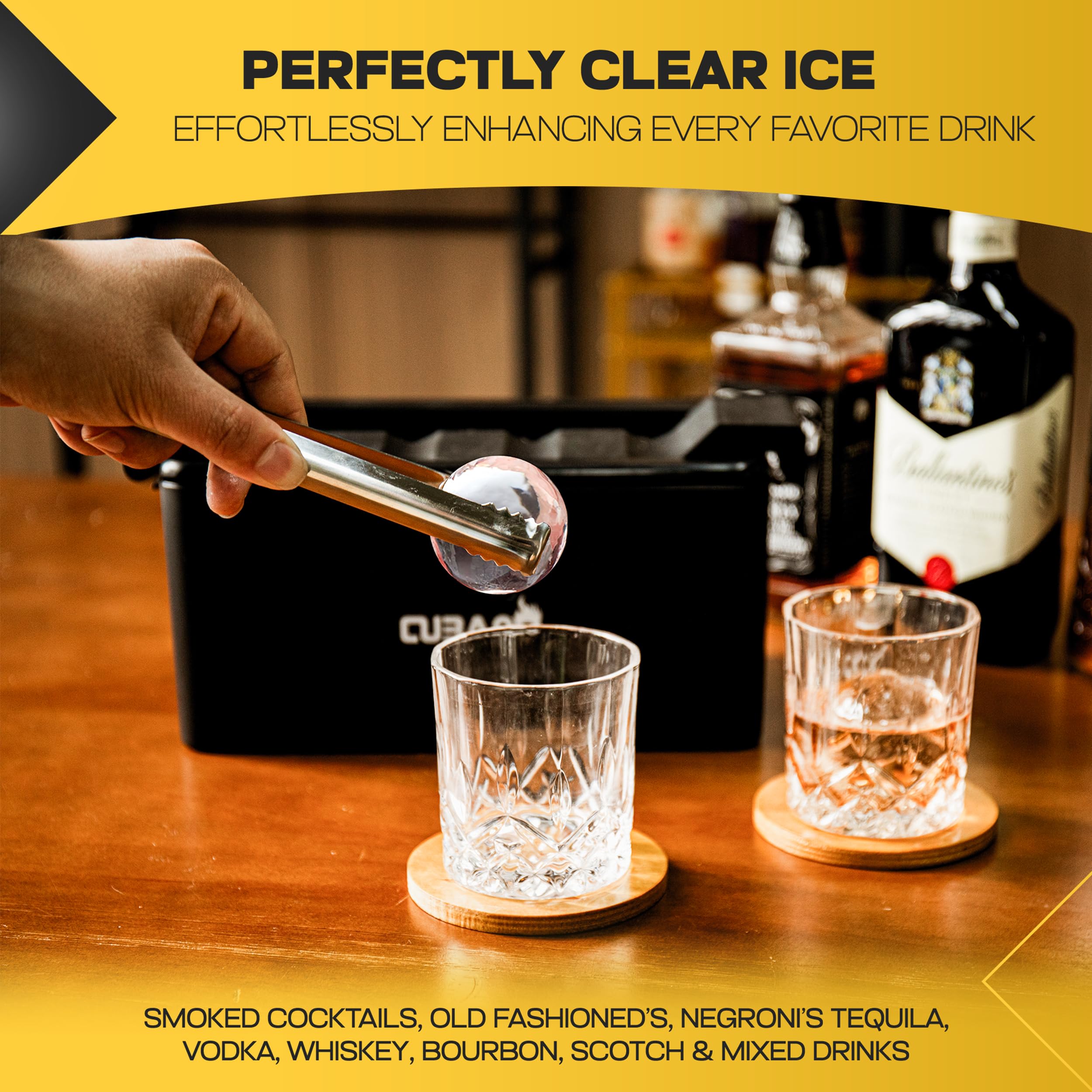 Derretimiento lento con bolas de hielo CUBARO, mantiene bebidas frías por más tiempo.
