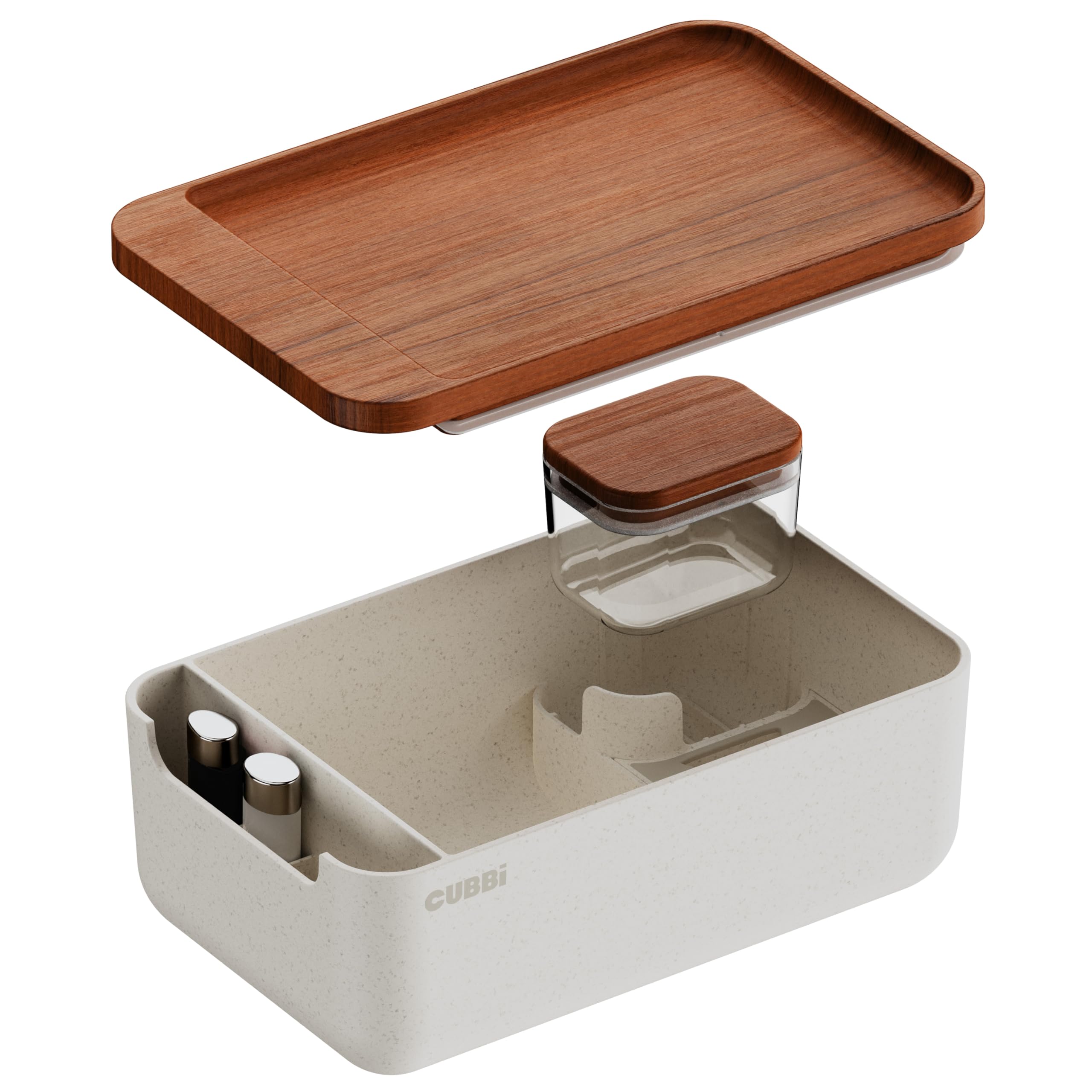Cubbi caja hermética con bandeja, ideal para mantener especias y hierbas frescas y organizadas.