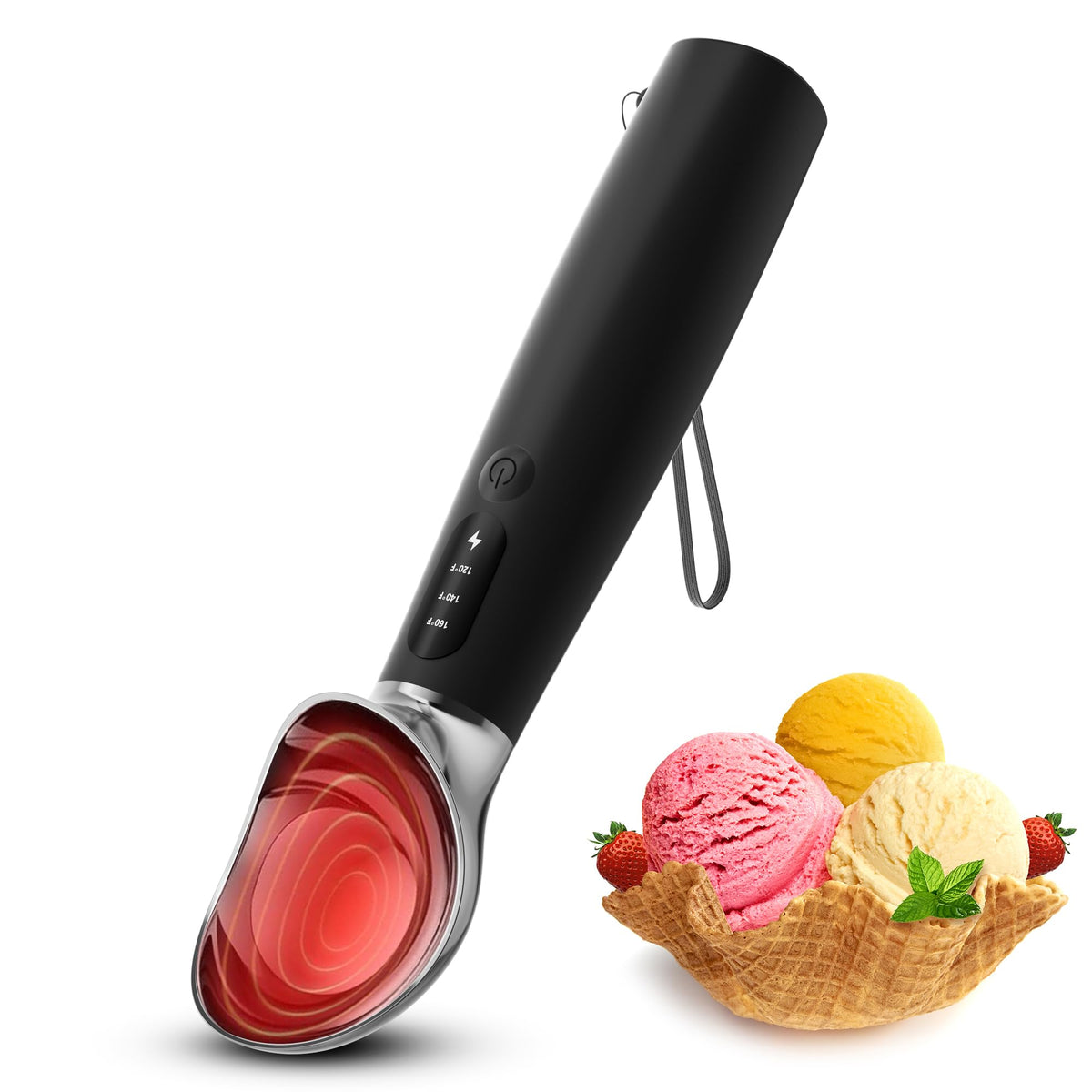 CUBE LIFE cuchara de helado caliente alcanza 160°F para porciones listas al instante.