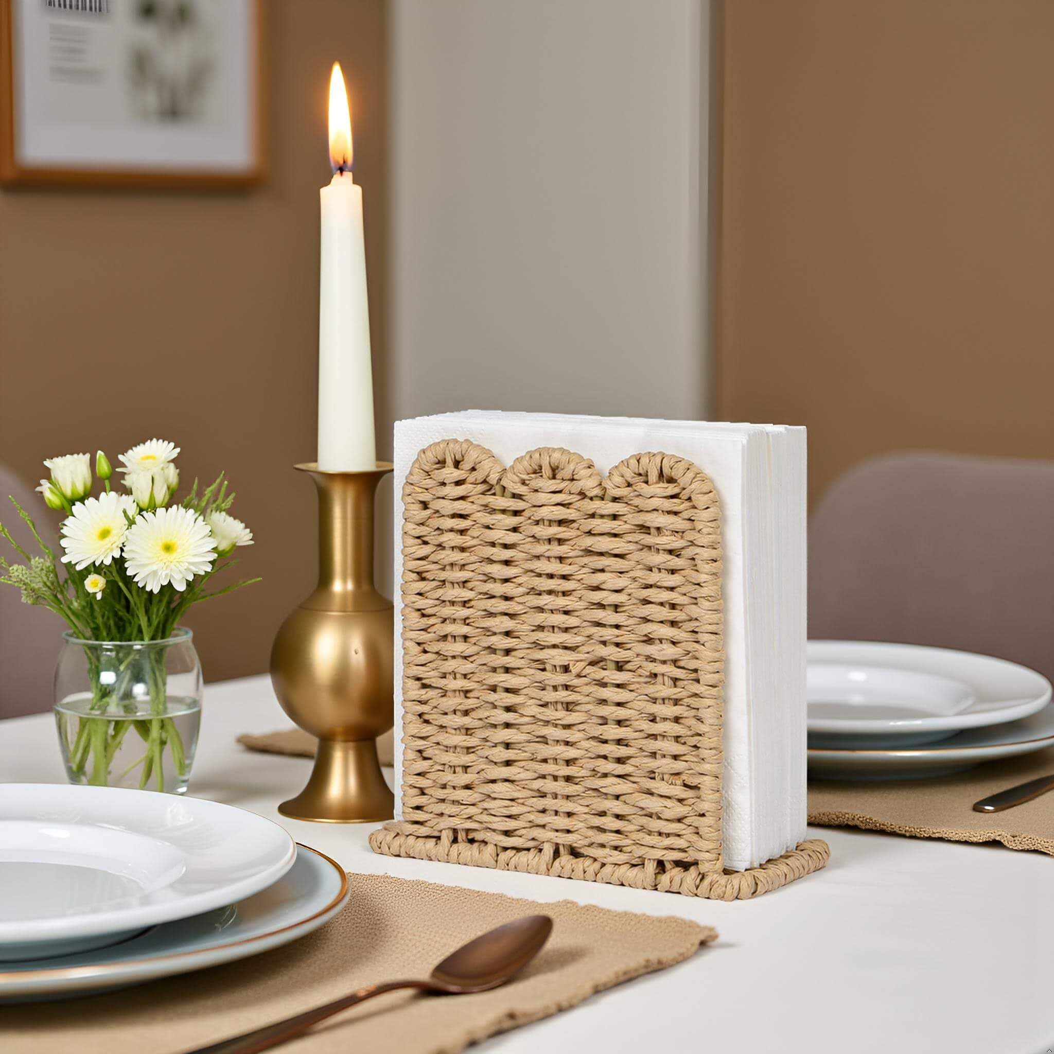 CubesLand porta-servilletas tejido a mano de cuerda de papel para decoración rústica