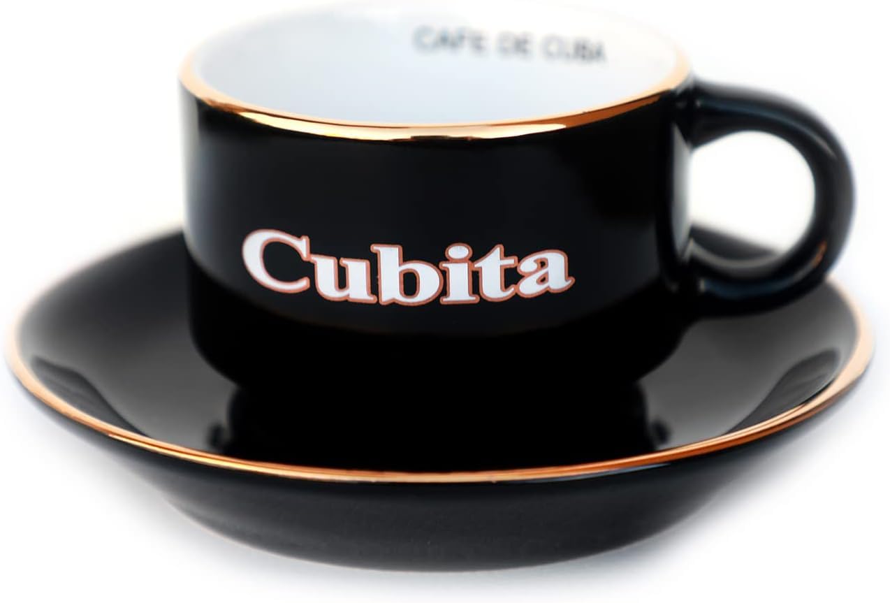 CubitaMia tazas espresso de 3 oz con platillos y borde dorado, elegante para servir café.