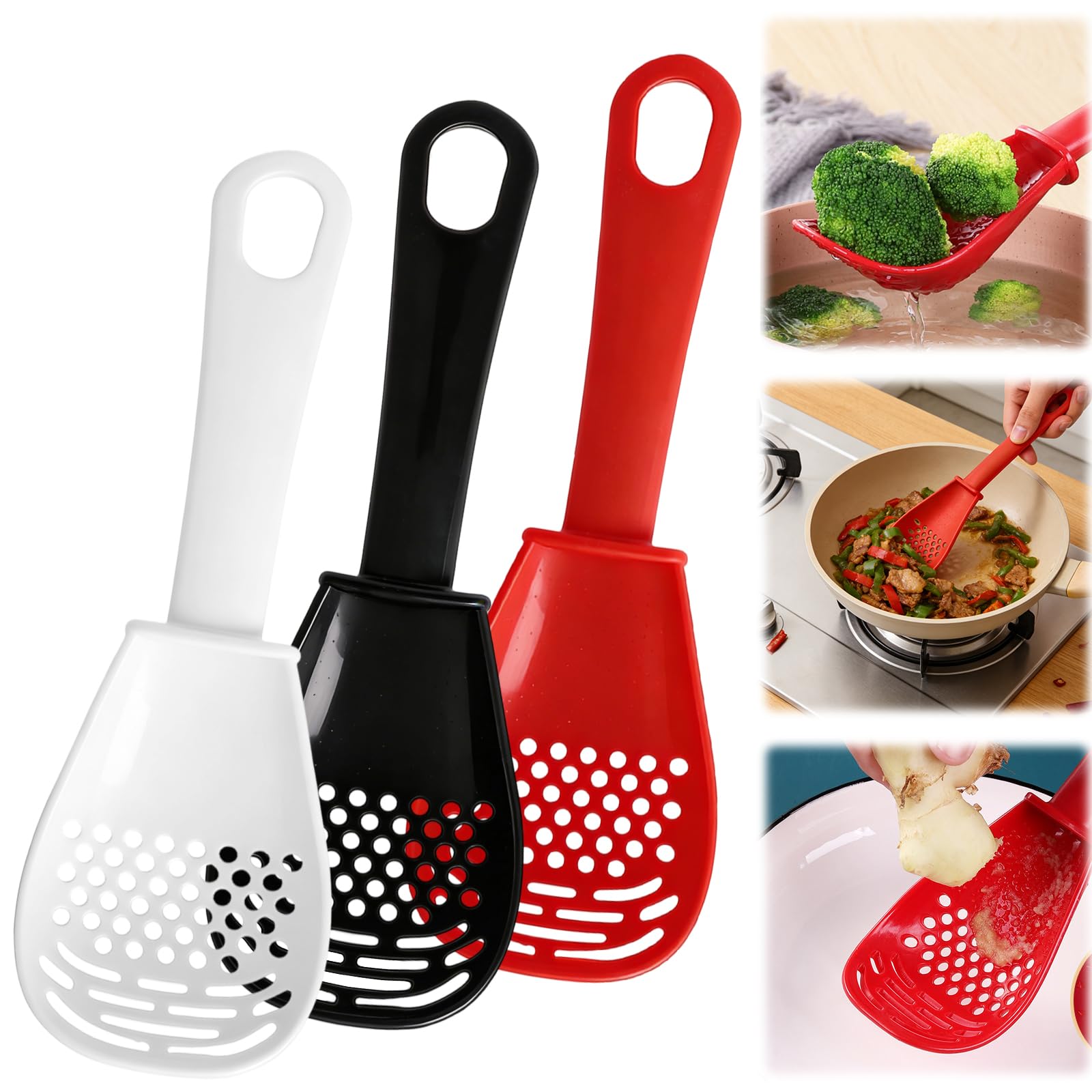 Cucharas cocina 6 en 1 con drenaje, ideal para escurrir líquidos.