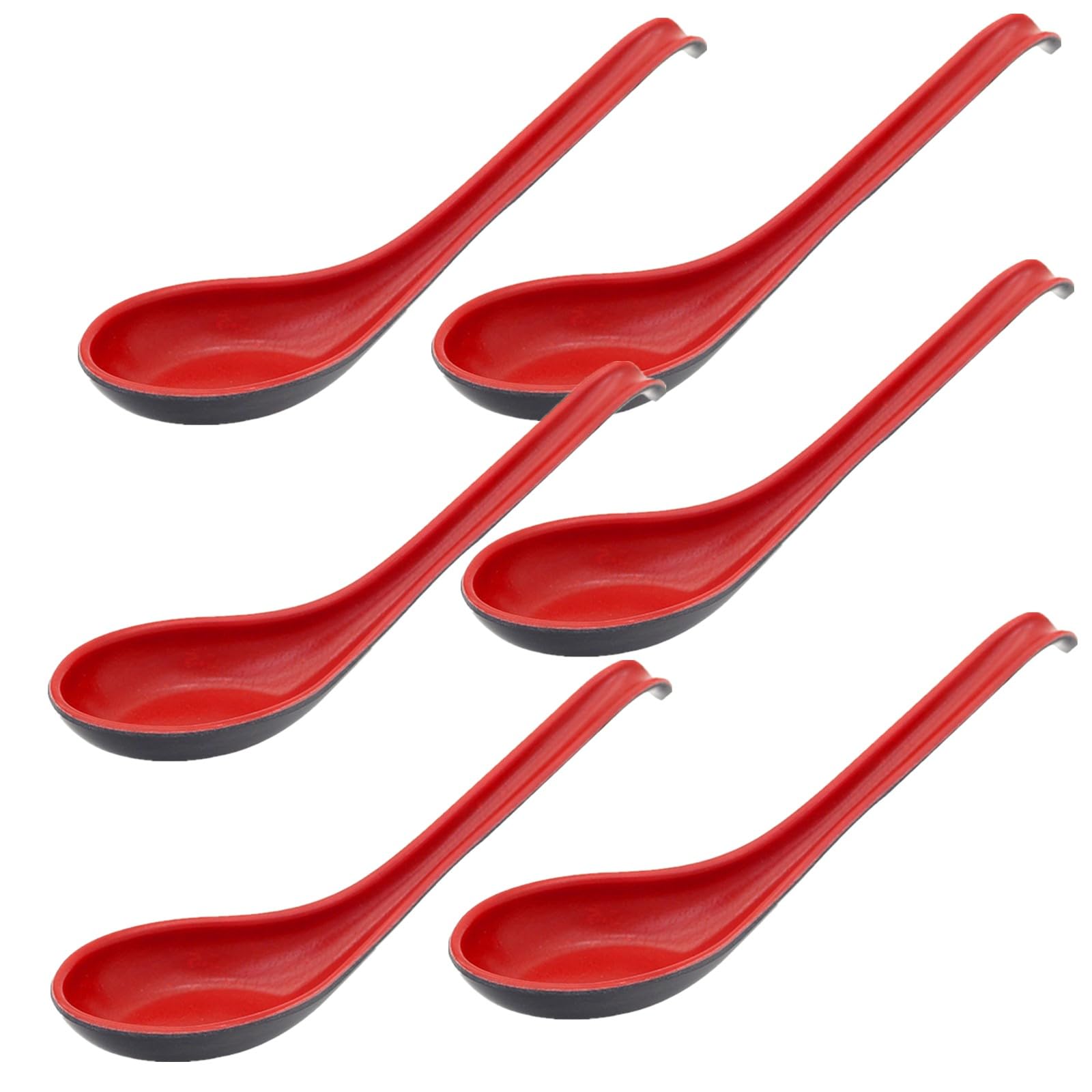 Cucharas-sopa-asiaticas de mango largo con gancho para ramen, fáciles de agarrar.