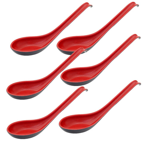 Cucharas-sopa-asiaticas de mango largo con gancho para ramen, fáciles de agarrar.