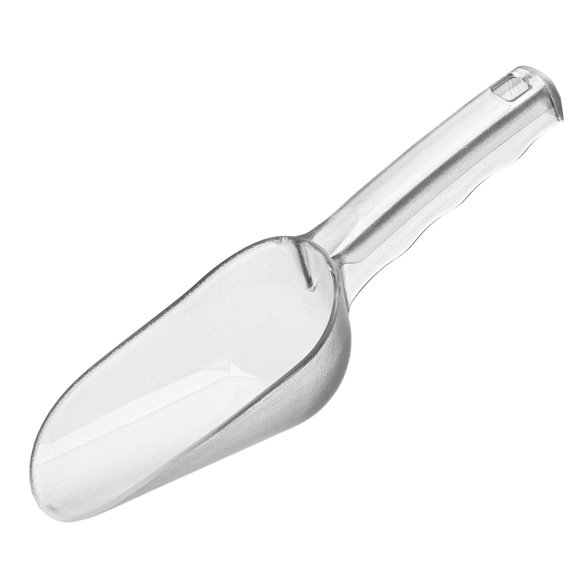 Cucharón de hielo, vista frontal, ideal para servir hielo con precisión.