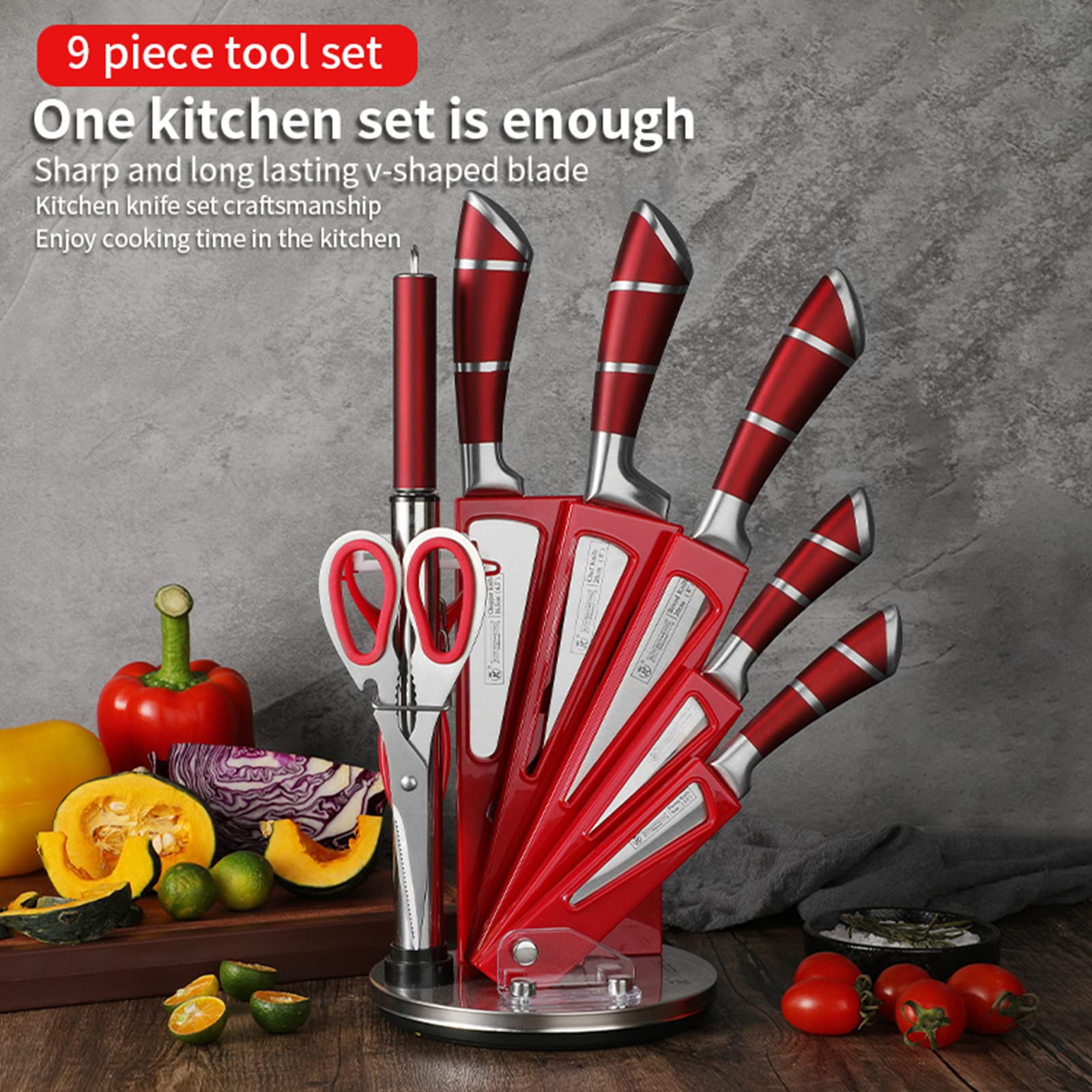 Cuchillo de fruta rojo afilado, cortes delicados para frutas.