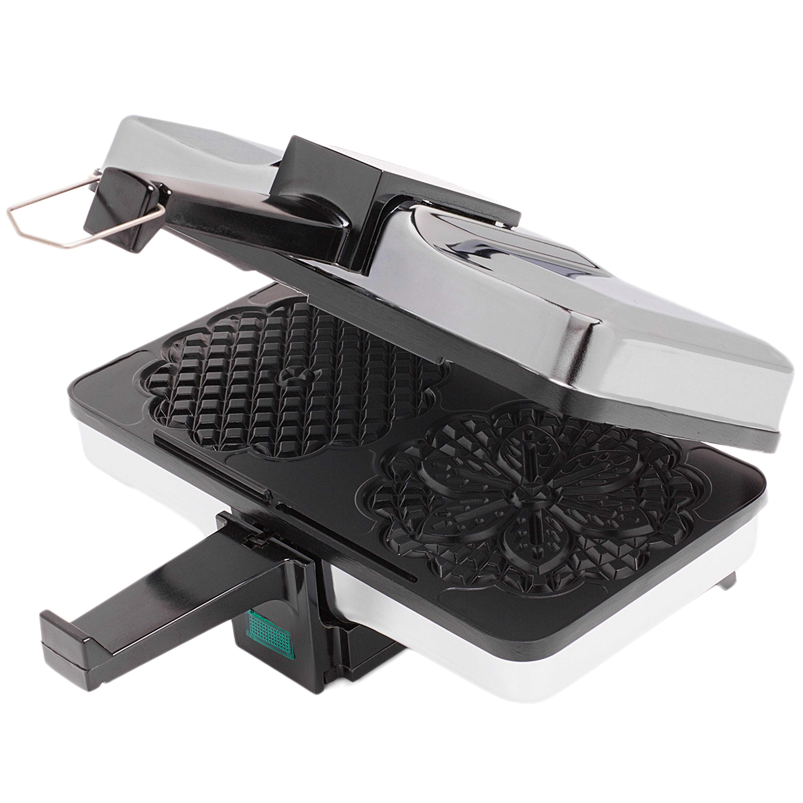 Protección con escudo de vapor para manos durante el horneado de pizzelle de CucinaPro.
