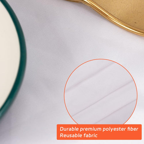Mantel blanco Cuckan resistente a manchas, ideal para eventos y banquetes.