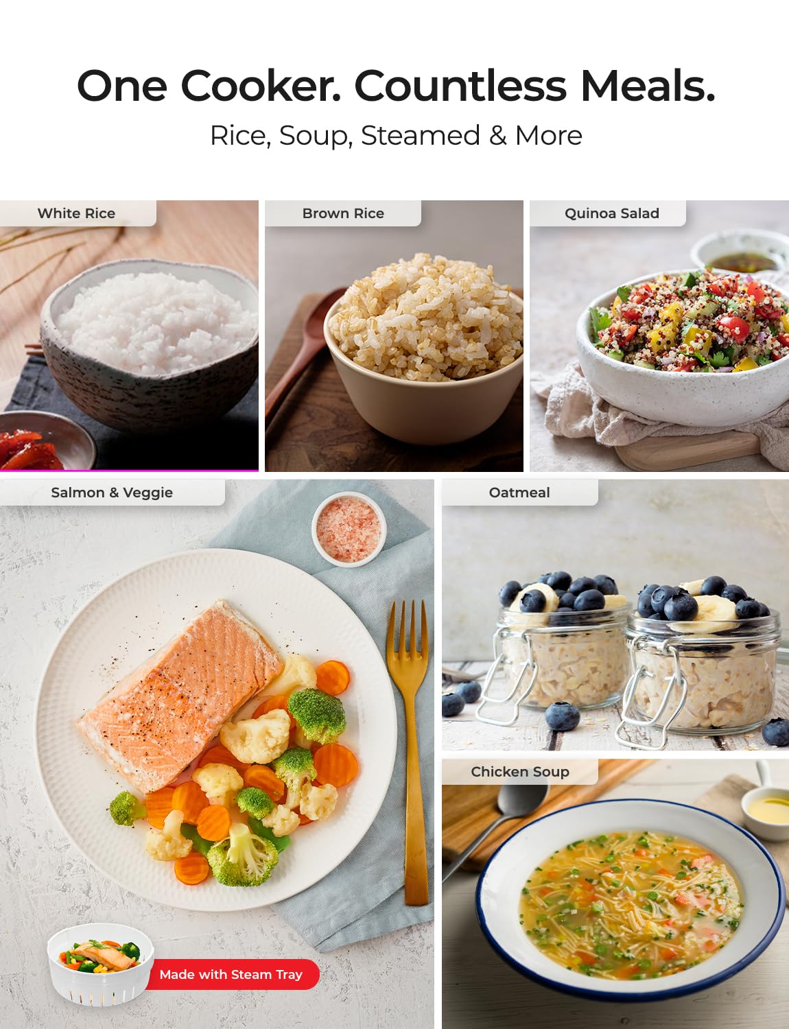 CUCKOO Basic: capacidad de 20 tazas cocidas para grandes comidas.