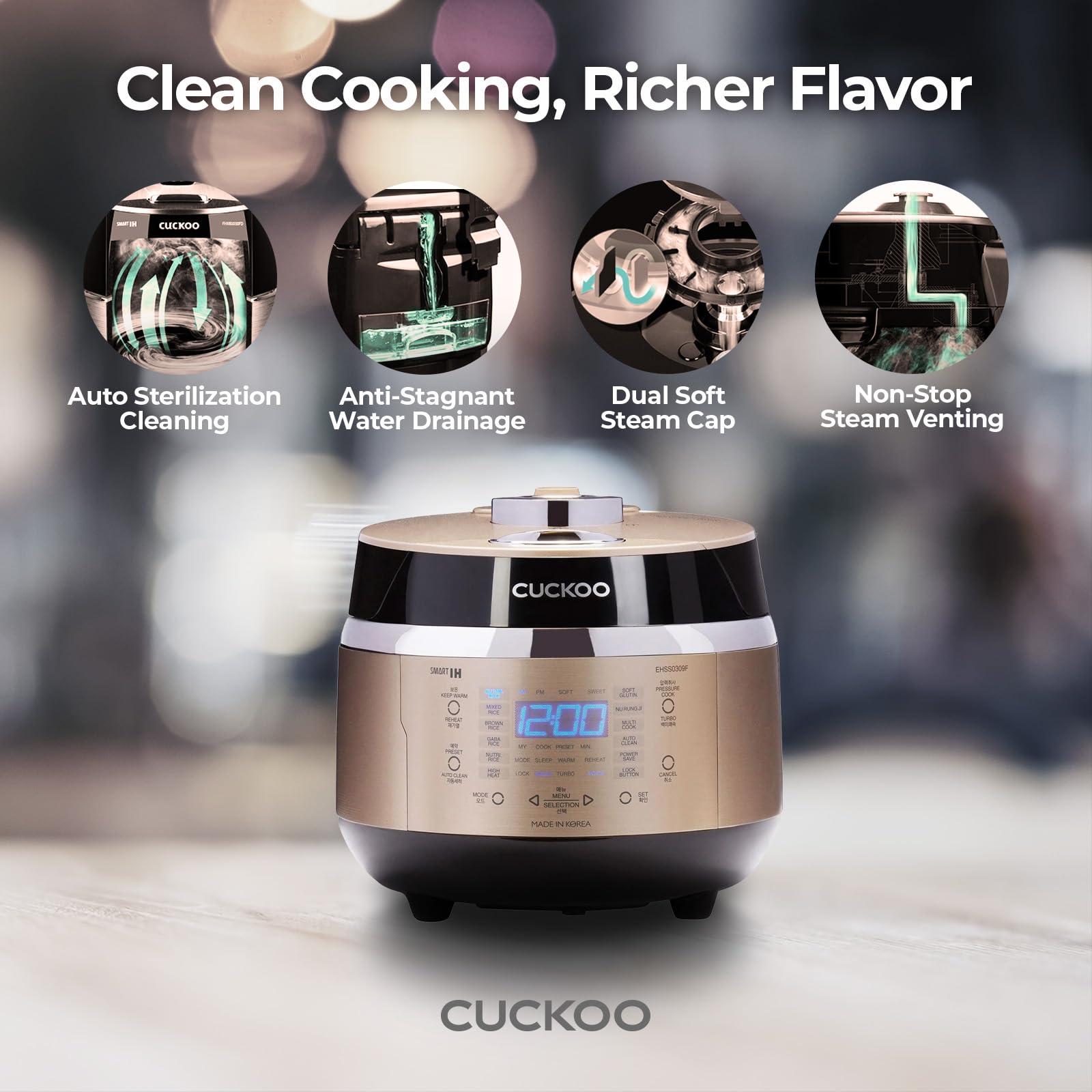CUCKOO guía de voz a tres idiomas facilita la cocina
