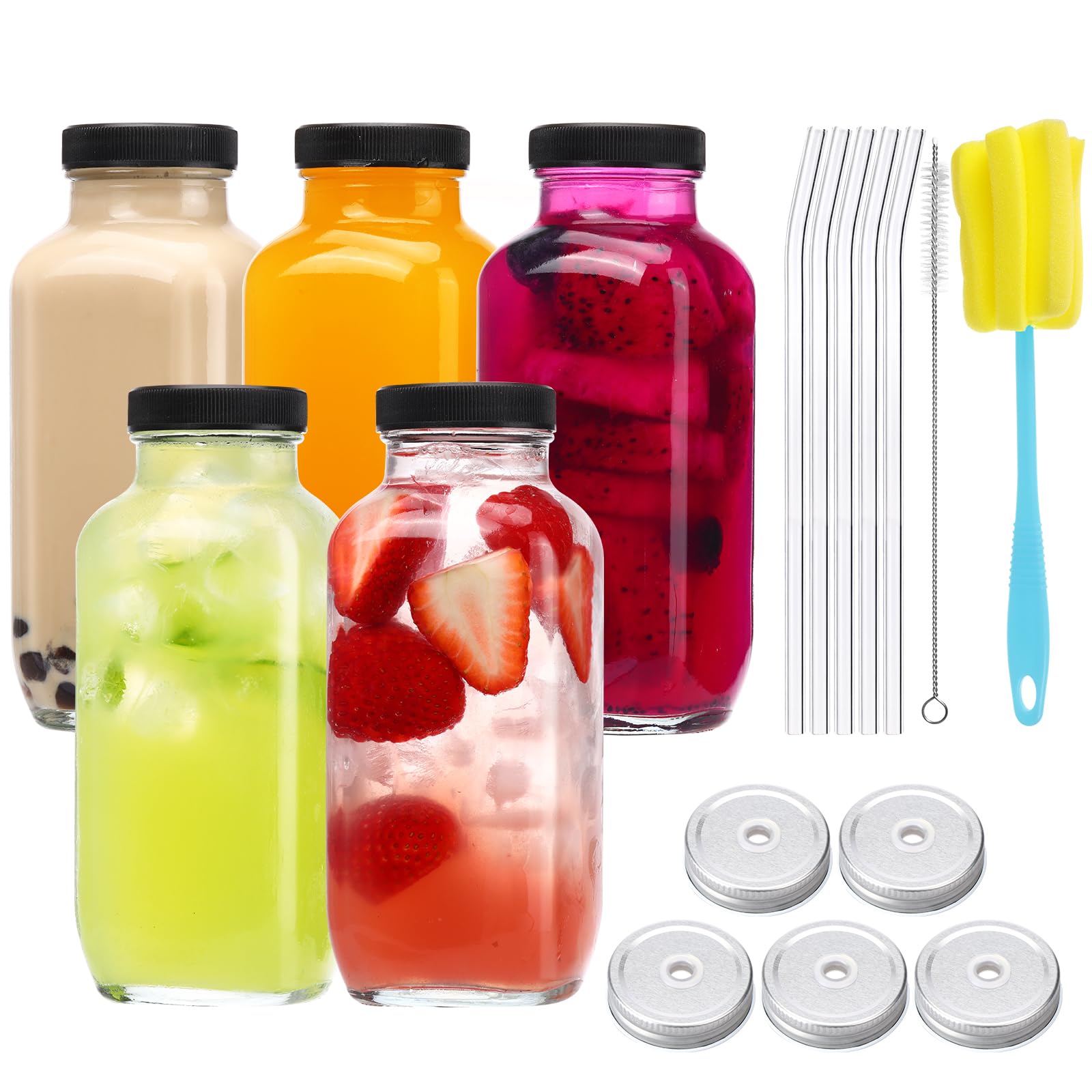 Vaso Cucumi de vidrio 473 ml con tapas para llevar bebidas