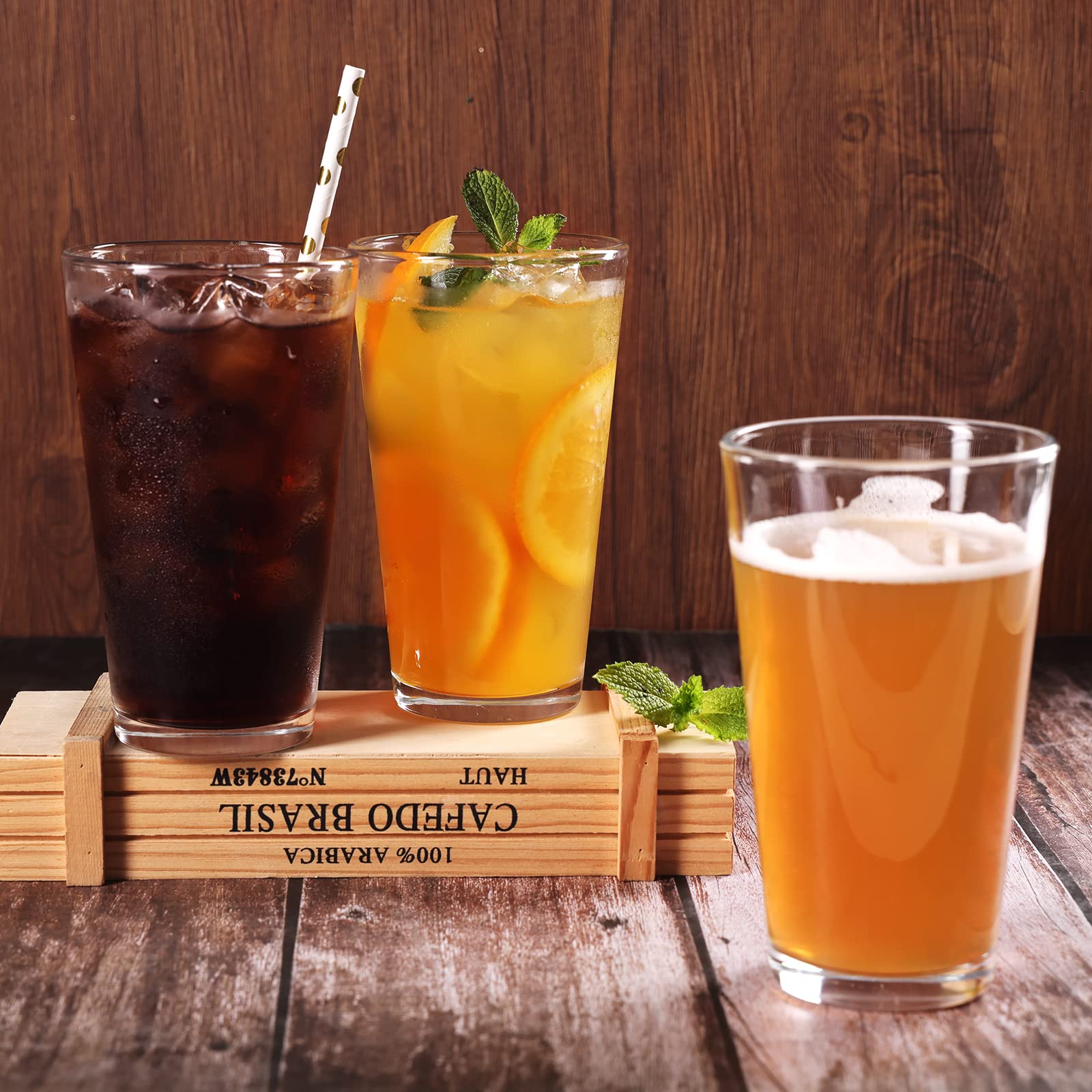 Ideales para bares y fiestas: vasos CUCUMI 16 onzas para distintas cervezas.