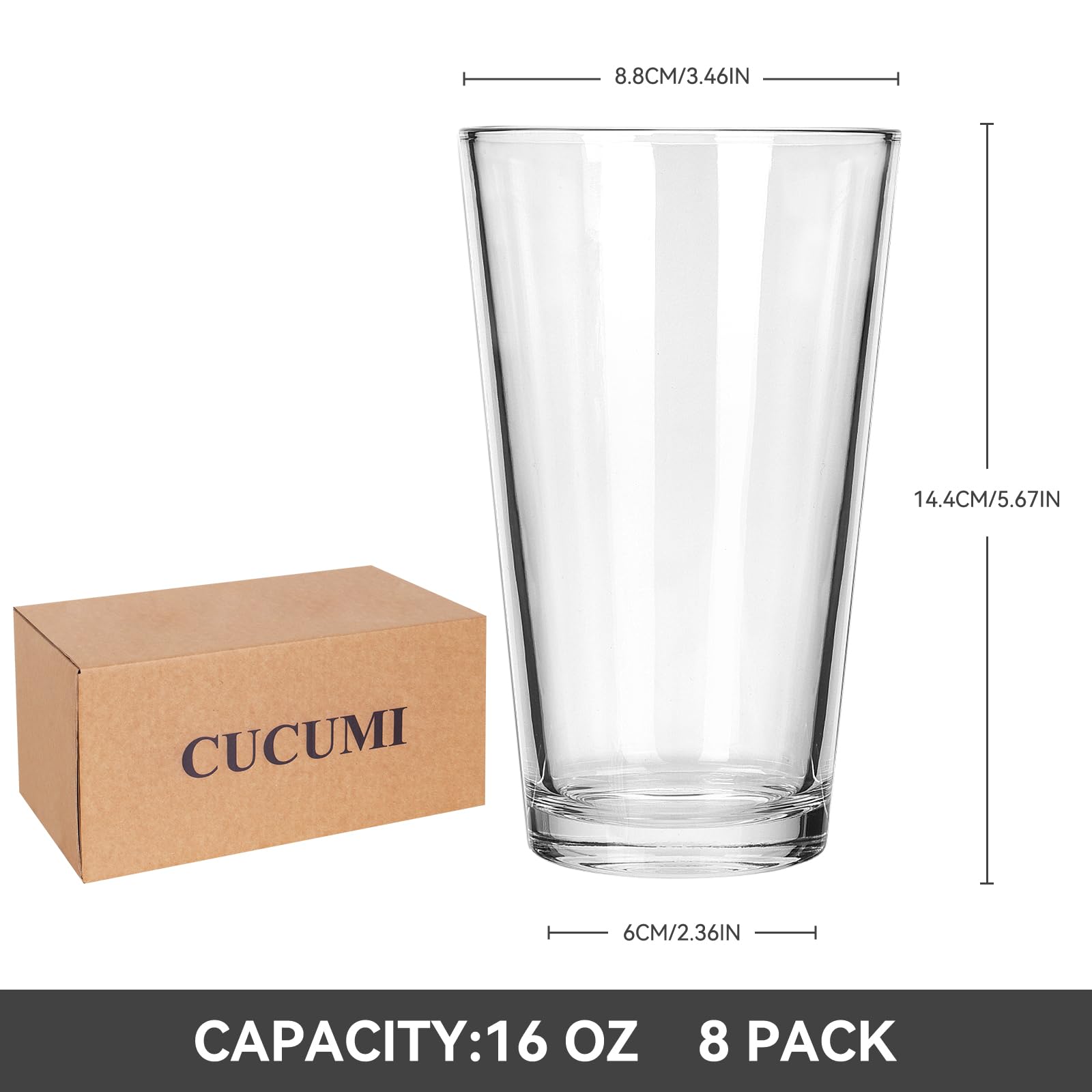 CUCUMI vasos cerveza 16 onzas, diseño curvo que realza el aroma.