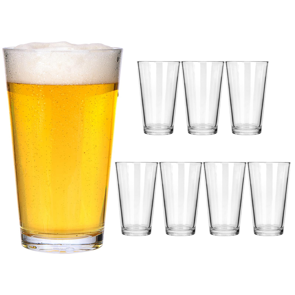 Vasos CUCUMI 16 onzas, juego de ocho, ideales para cervezas frías.