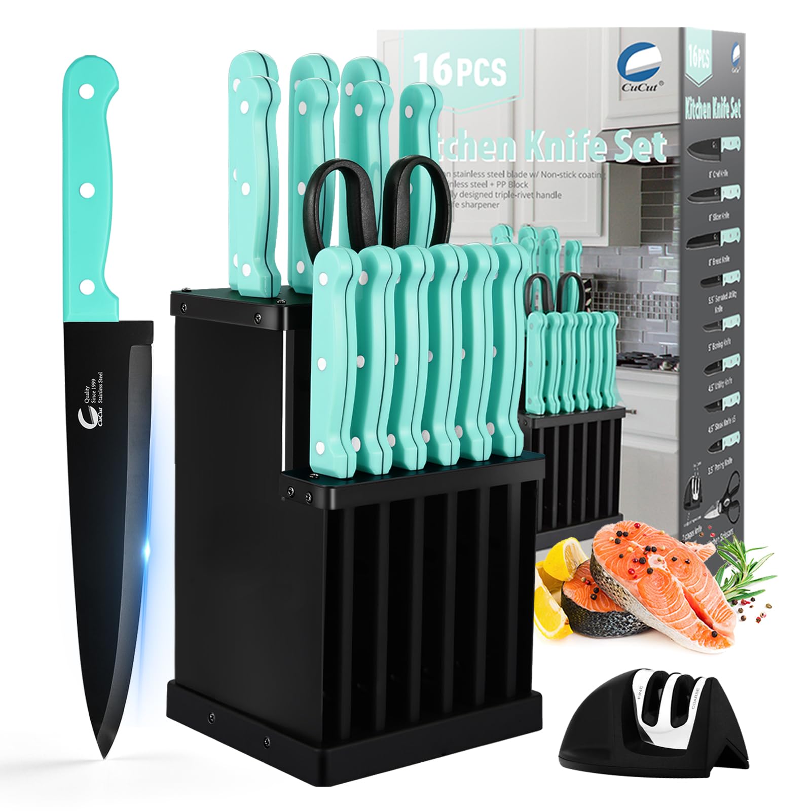 CuCut juego de cuchillos para cocina con bloque, preparación ordenada y segura