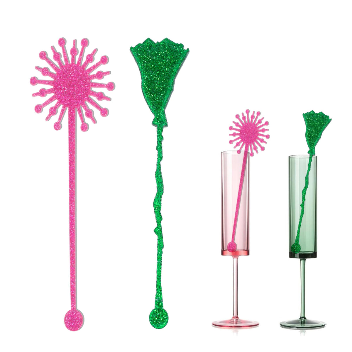 CuddleJunk palitos bruja verdes, decorativos para cocteles con temática mágica.