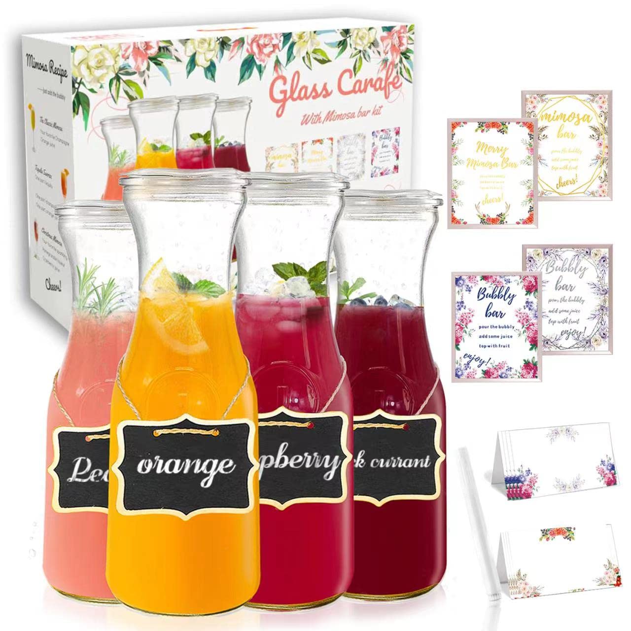 Jarras de vidrio Cuguords de 1 litro con tapas acrílicas para bar mimosa.