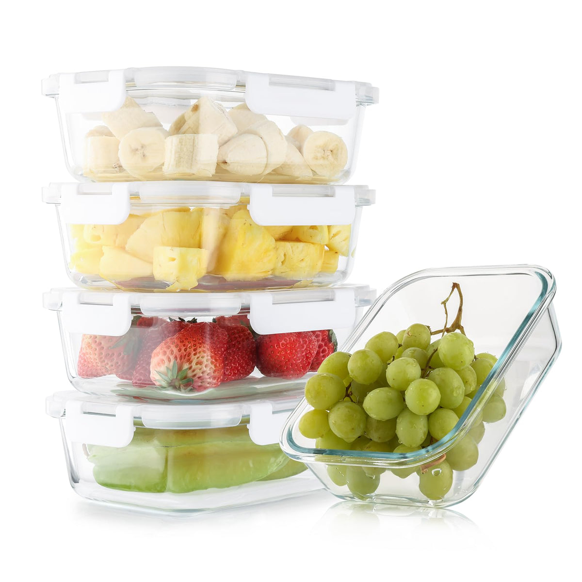 Contenedores de vidrio Cuiselect 36 oz con tapas, ideales para planificar comidas.