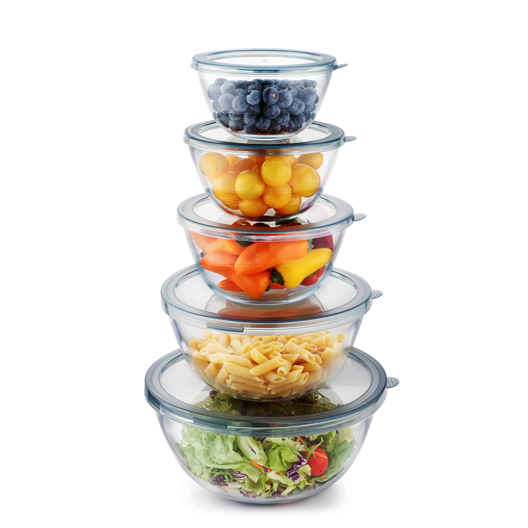 Cuiselect tazones de vidrio con tapas apilables para ahorro de espacio