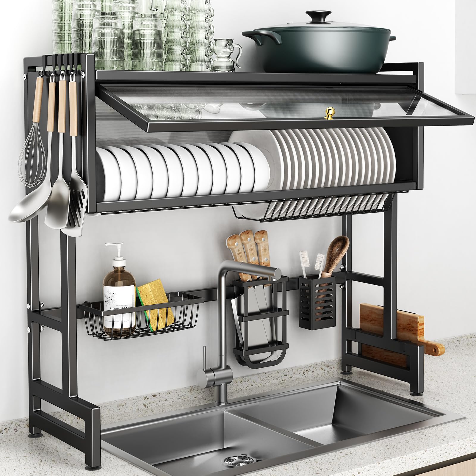 CUISIBOT escurridor sobre fregadero con tapa mantiene platos limpios