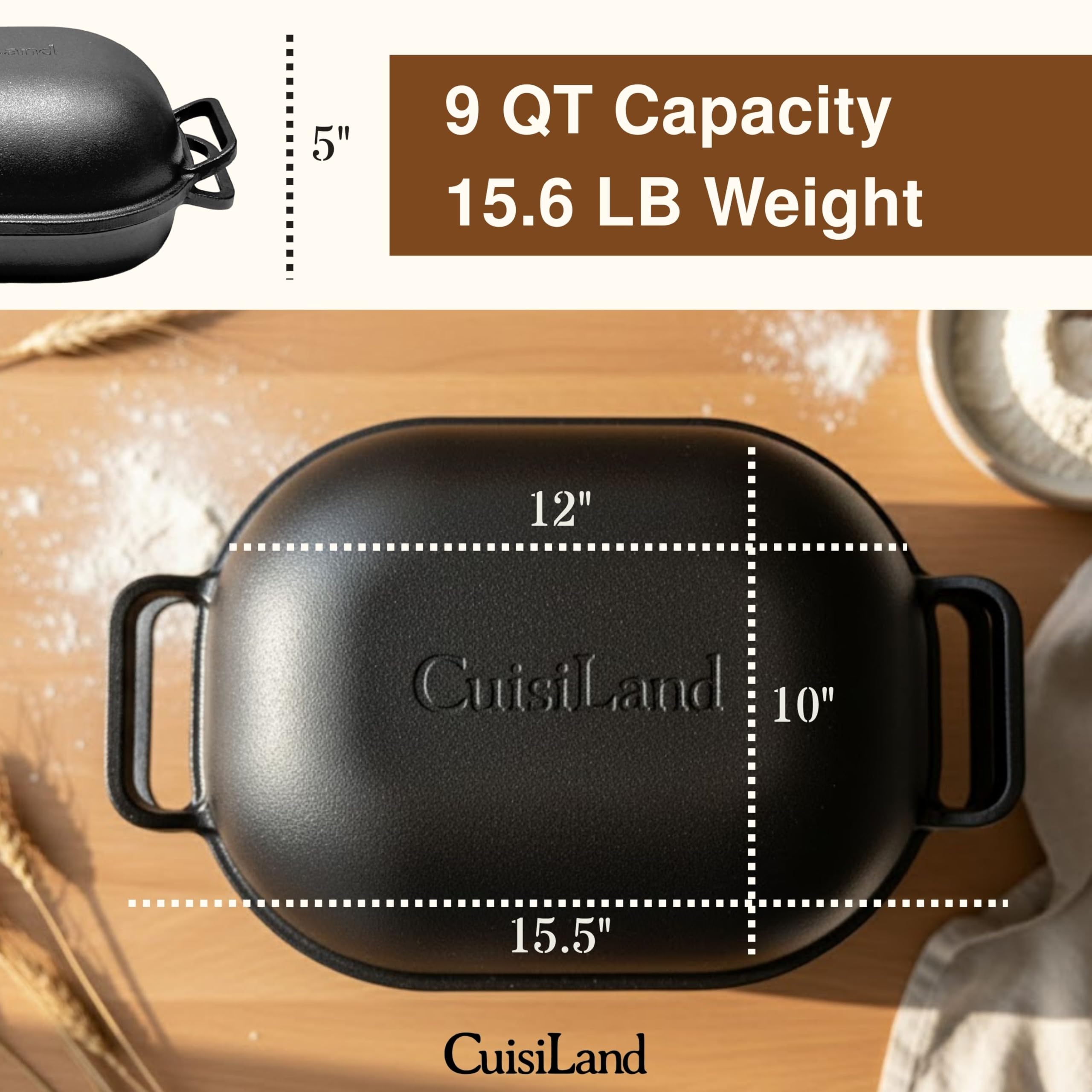 Cuisiland pan artesanal de hierro forjado ideal para hornear hogazas y asados.