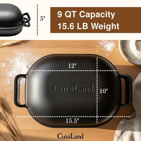 Cuisiland pan artesanal de hierro forjado ideal para hornear hogazas y asados.