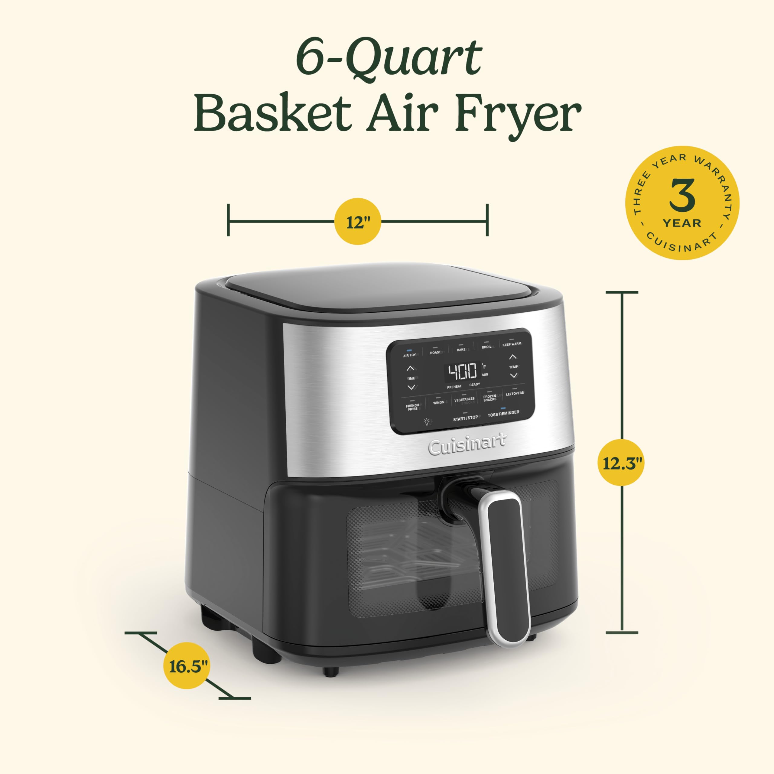 Cuisinart freidora de aire: piezas aptas para lavavajillas para limpieza sencilla.
