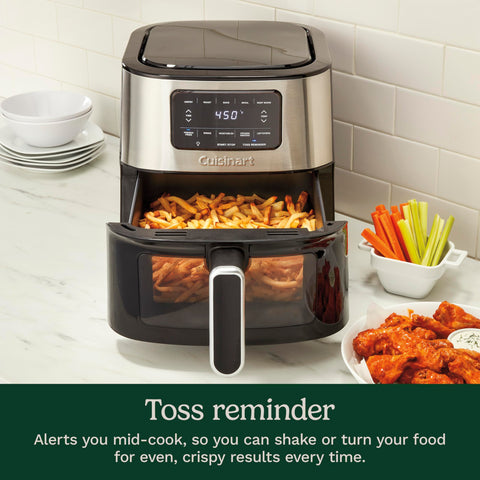 Cuisinart freidora de aire: temperatura-ajustable hasta 450 °F para recetas versátiles.