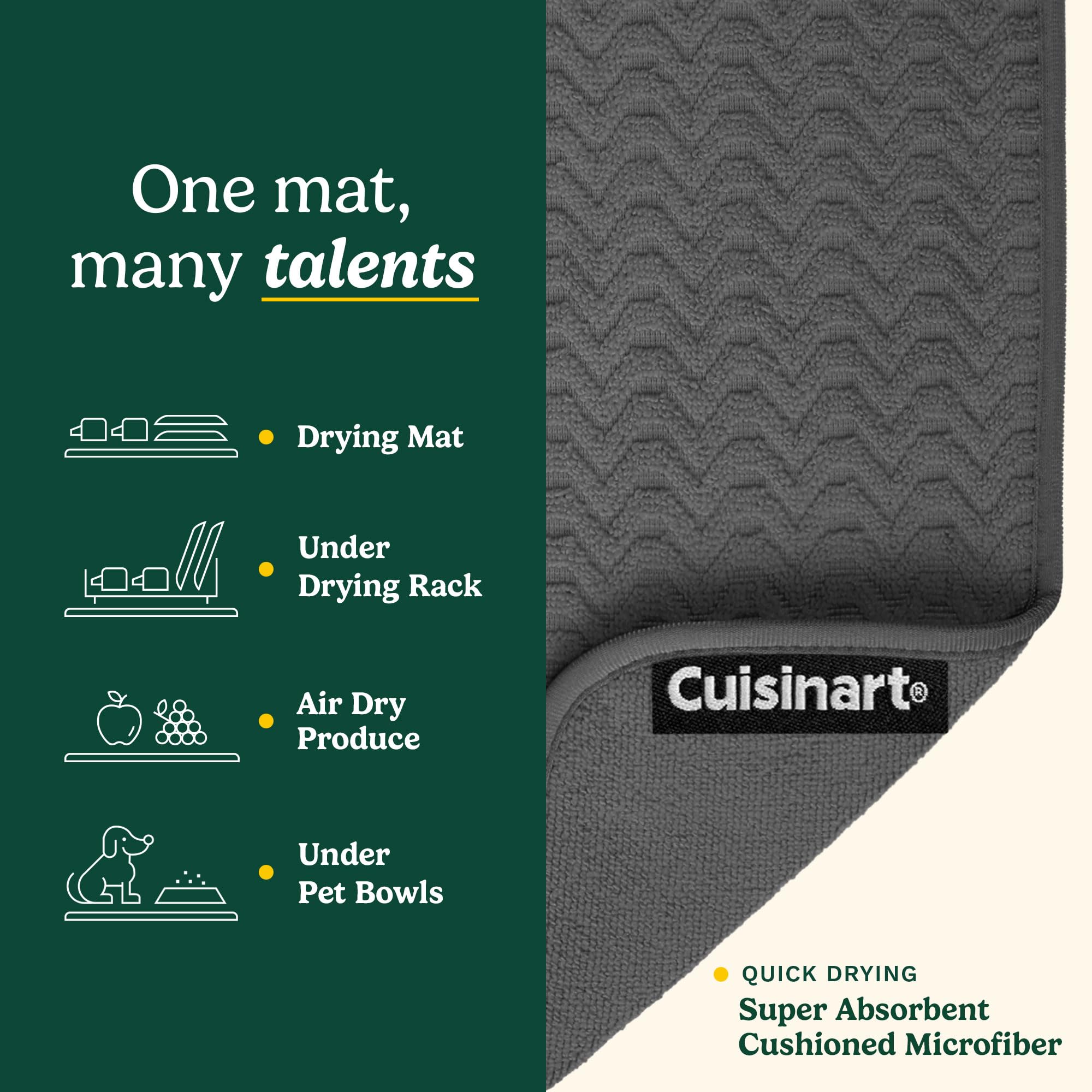 Alfombras Cuisinart, secado rápido, aptas para lavadora y reutilizables.