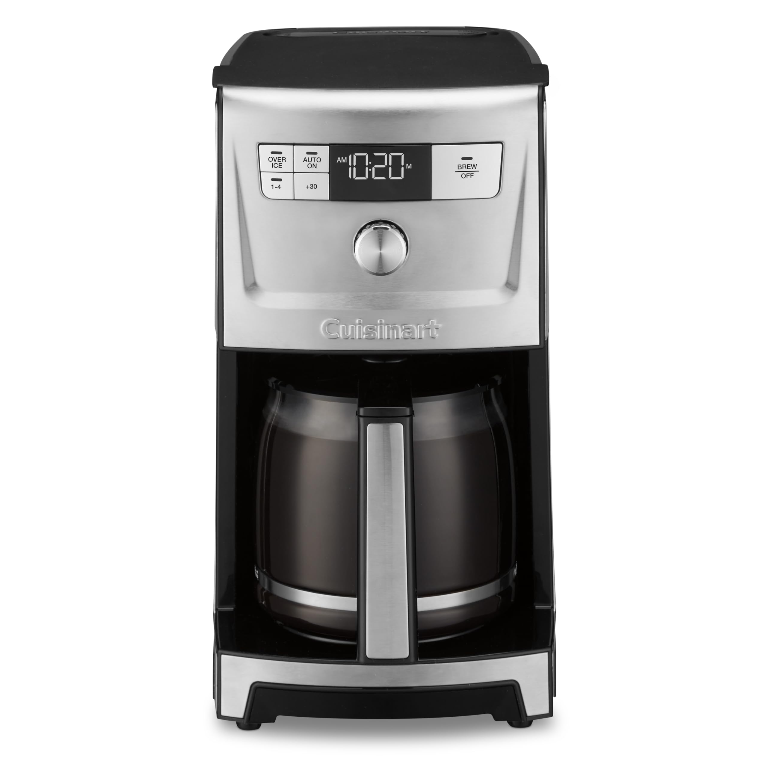 Cuisinart cafetera 14 tazas frente, interfaz clara para un café caliente al instante