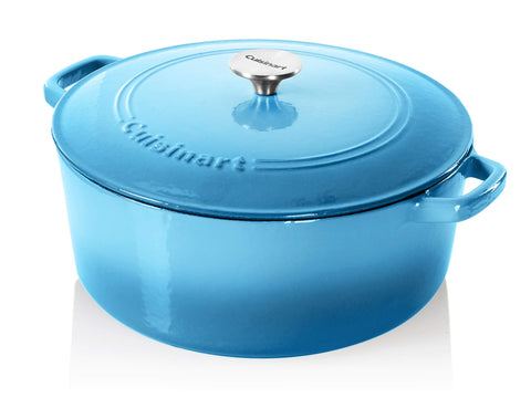 Cuisinart Cazuela esmaltada de hierro redonda en azul gradiente, retiene calor de forma uniforme.
