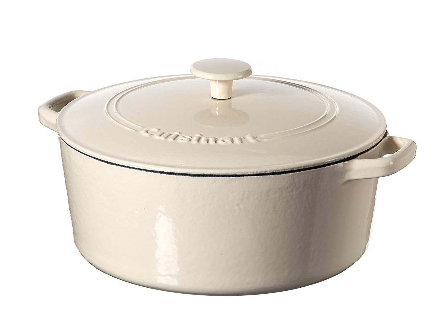 Cuisinart cazuela redonda esmaltada crema, retiene calor y cocina de forma uniforme.