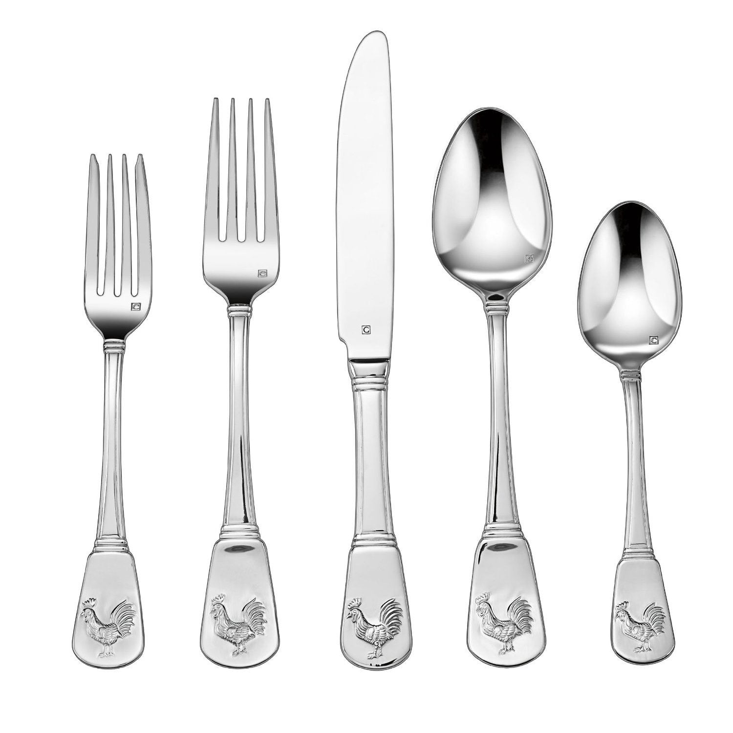 Cuisinart CFE-01-FR20: cubertería de acero inoxidable con patrón gallo francés para cenas elegantes.