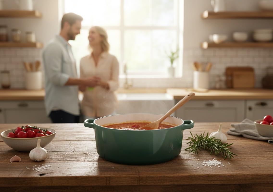 Cuisinart Chef's Classic interior esmaltado verde mar, cocina sin impartir sabores ni olores.
