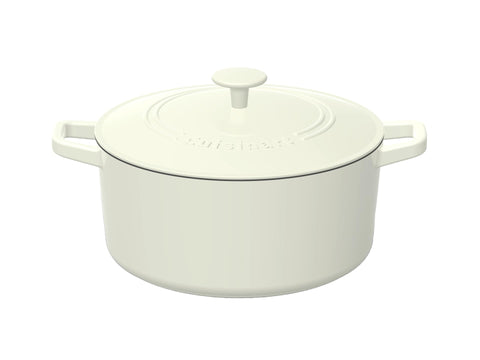 Cuisinart Chef Clásico cazuela redonda esmaltada crema, ideal para cocinar y servir.