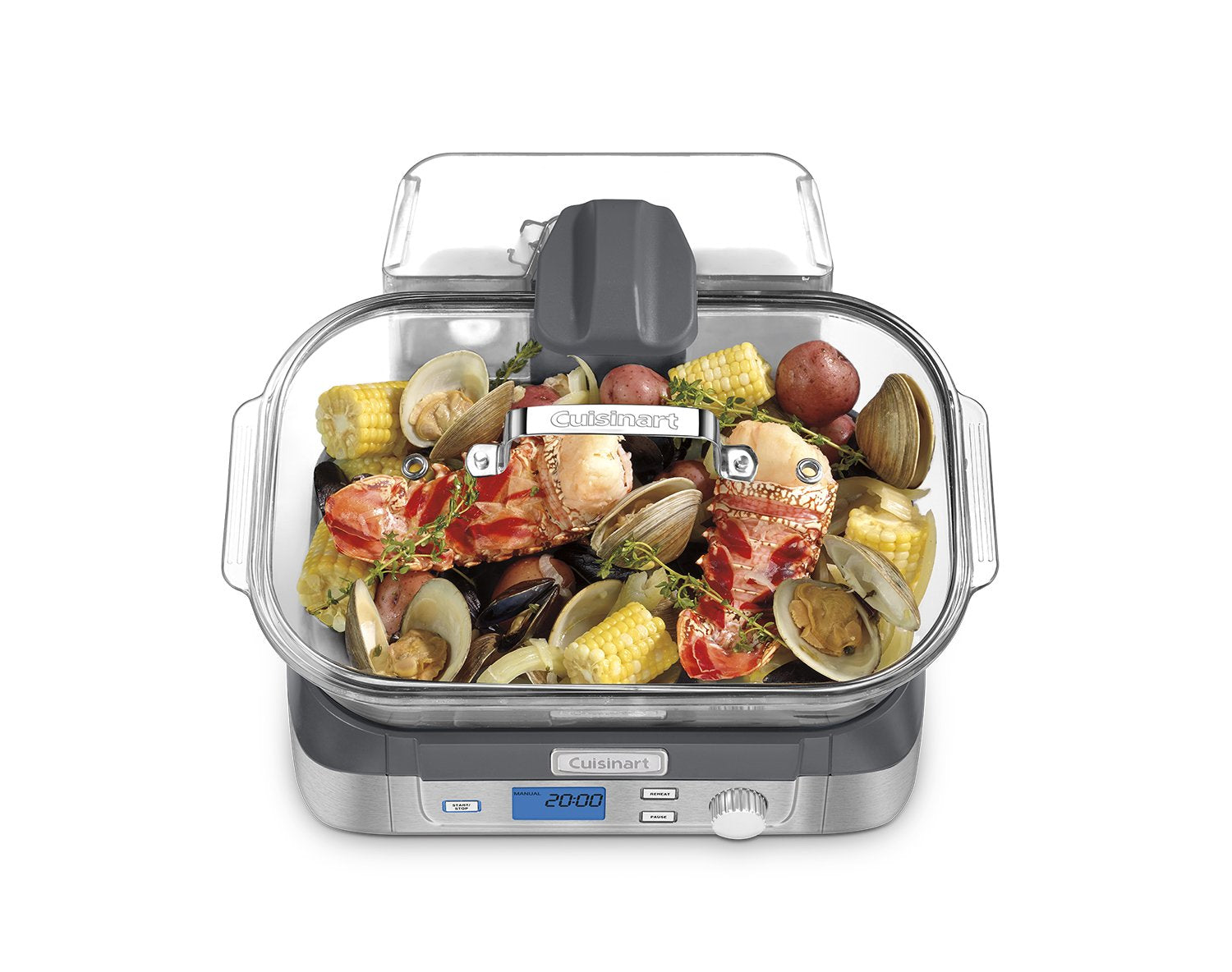 Cuisinart Cookfresh, panel de control digital para iniciar, pausar y recalentar con facilidad.