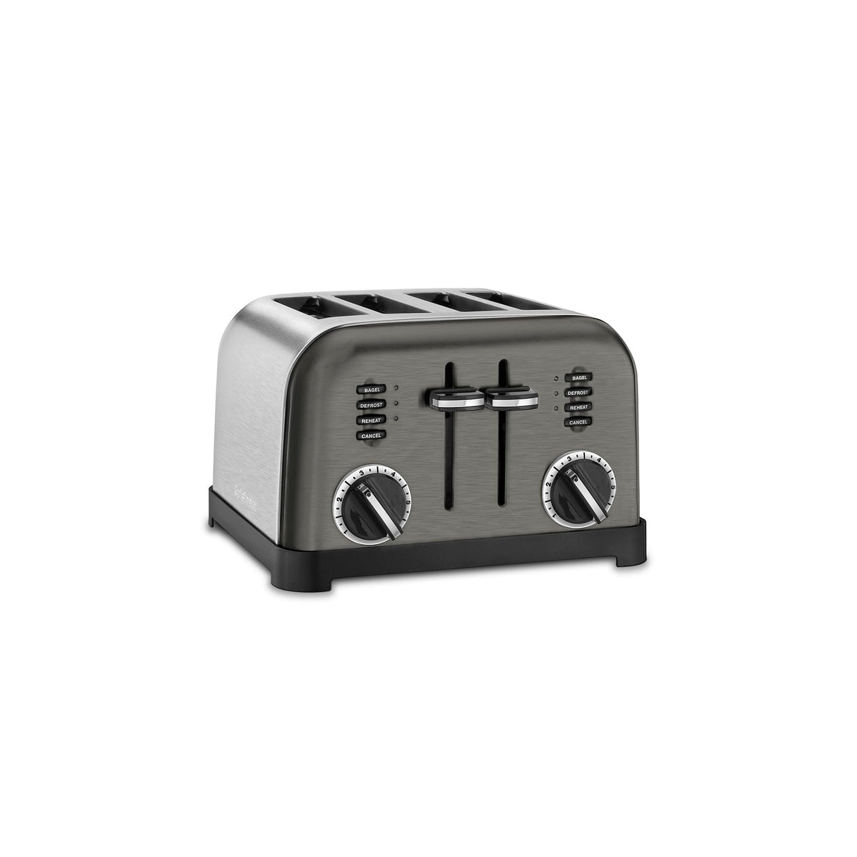 Vista frontal de la tostadora Cuisinart CPT-180BKS con acabado inoxidable negro