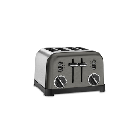 Vista frontal de la tostadora Cuisinart CPT-180BKS con acabado inoxidable negro