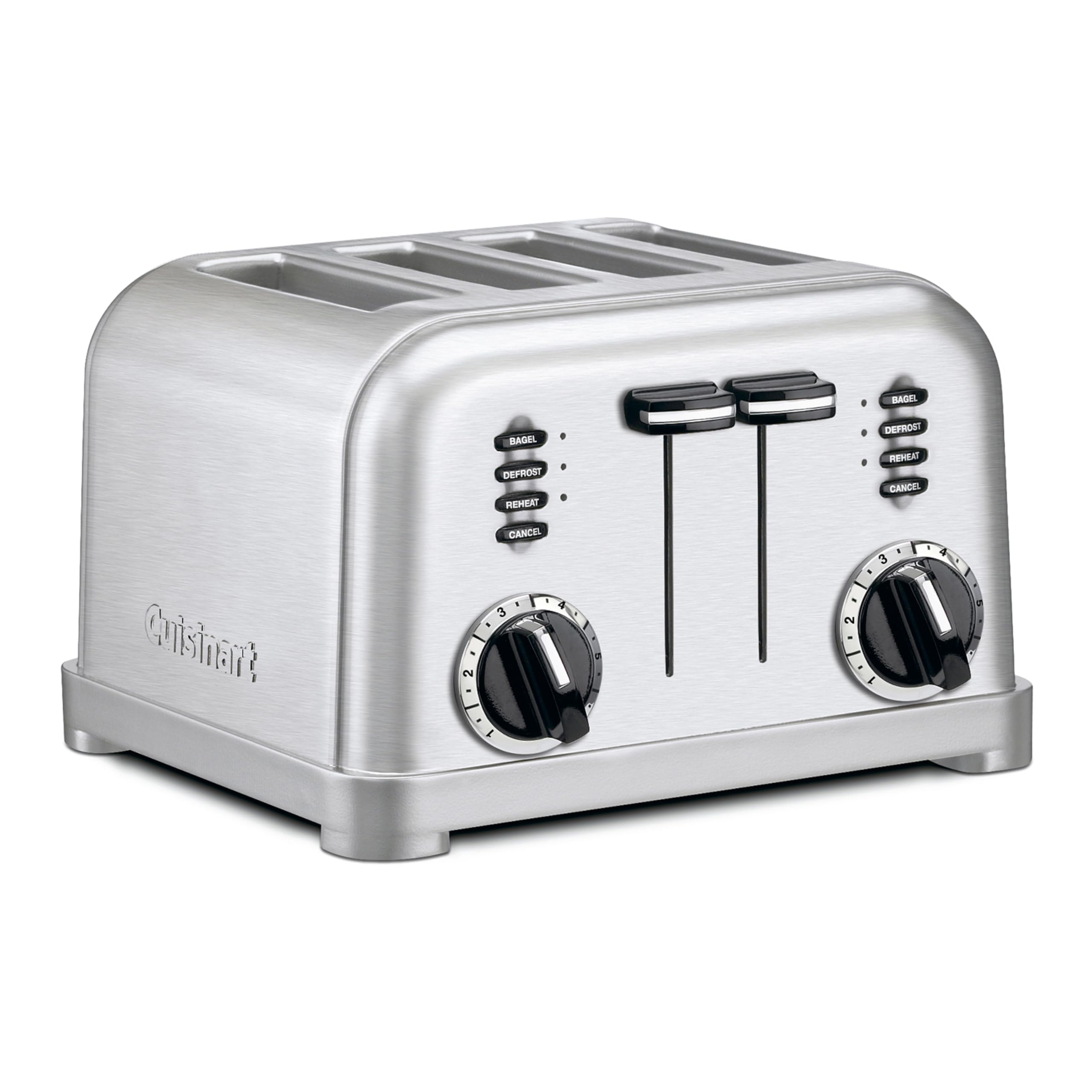Tostadora Cuisinart CPT-180P1, cuerpo de acero cepillado, aspecto elegante en la cocina.