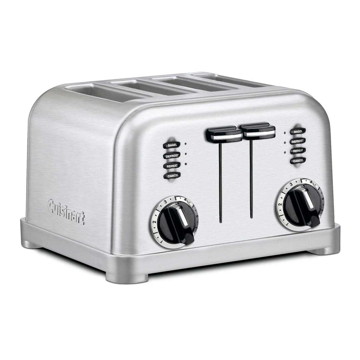 Tostadora Cuisinart CPT-180P1, cuerpo de acero cepillado, aspecto elegante en la cocina.