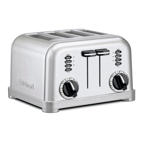 Tostadora Cuisinart CPT-180P1, cuerpo de acero cepillado, aspecto elegante en la cocina.