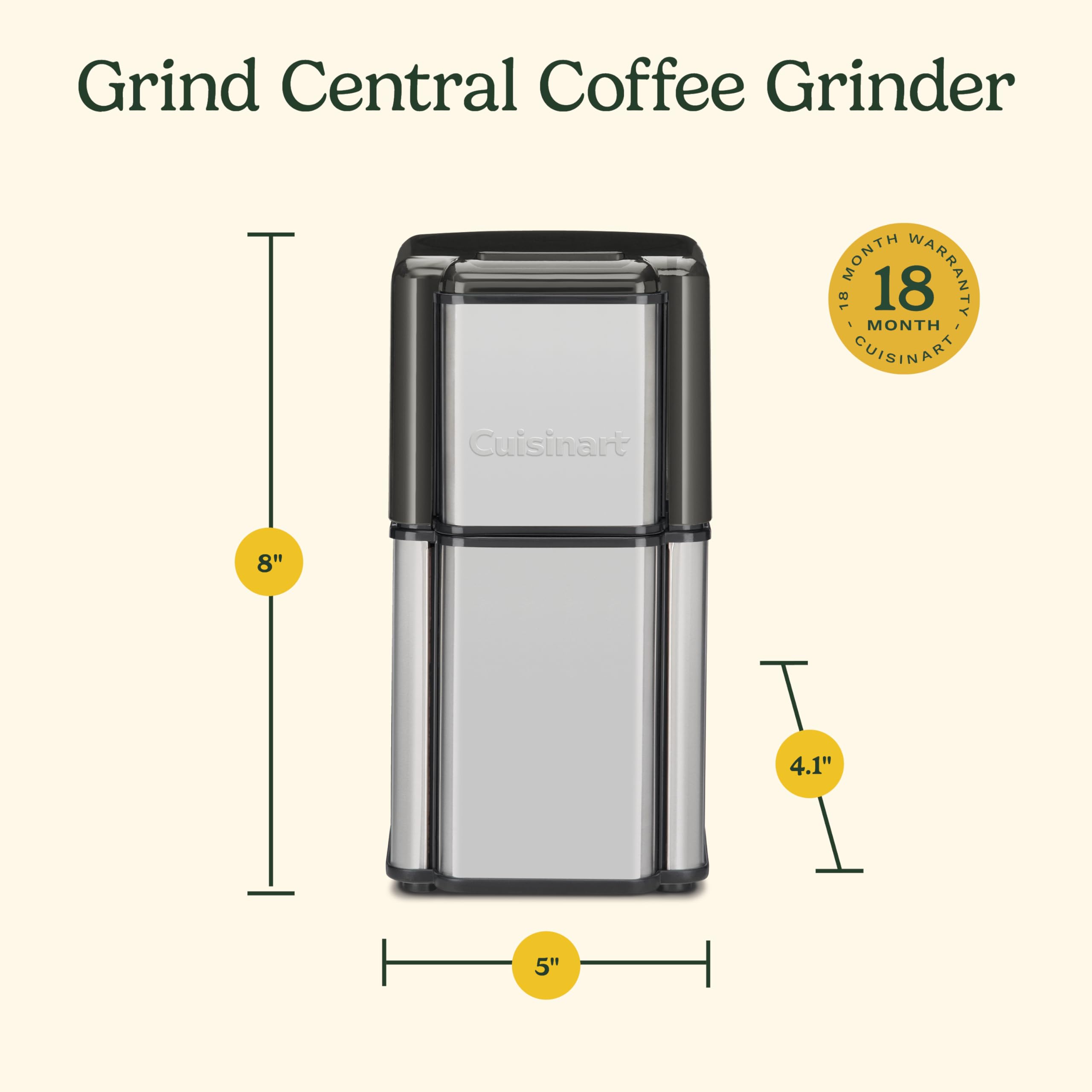Taza de acero inoxidable extraíble de Grind Central para medir 90 g de granos.