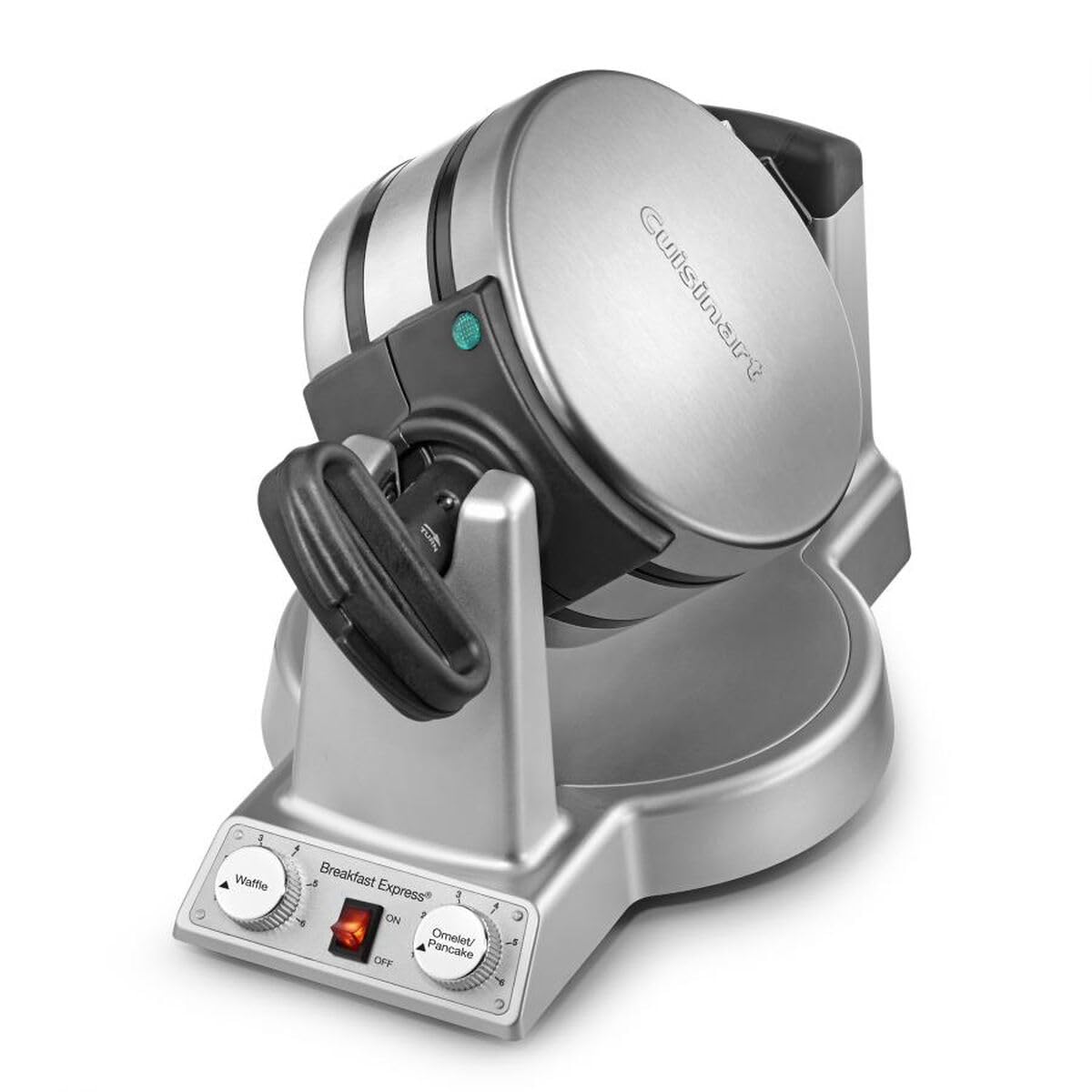 Cuisinart Desayuno diseño de dos caras para gofres belgas y huevos sin mezclar sabores.