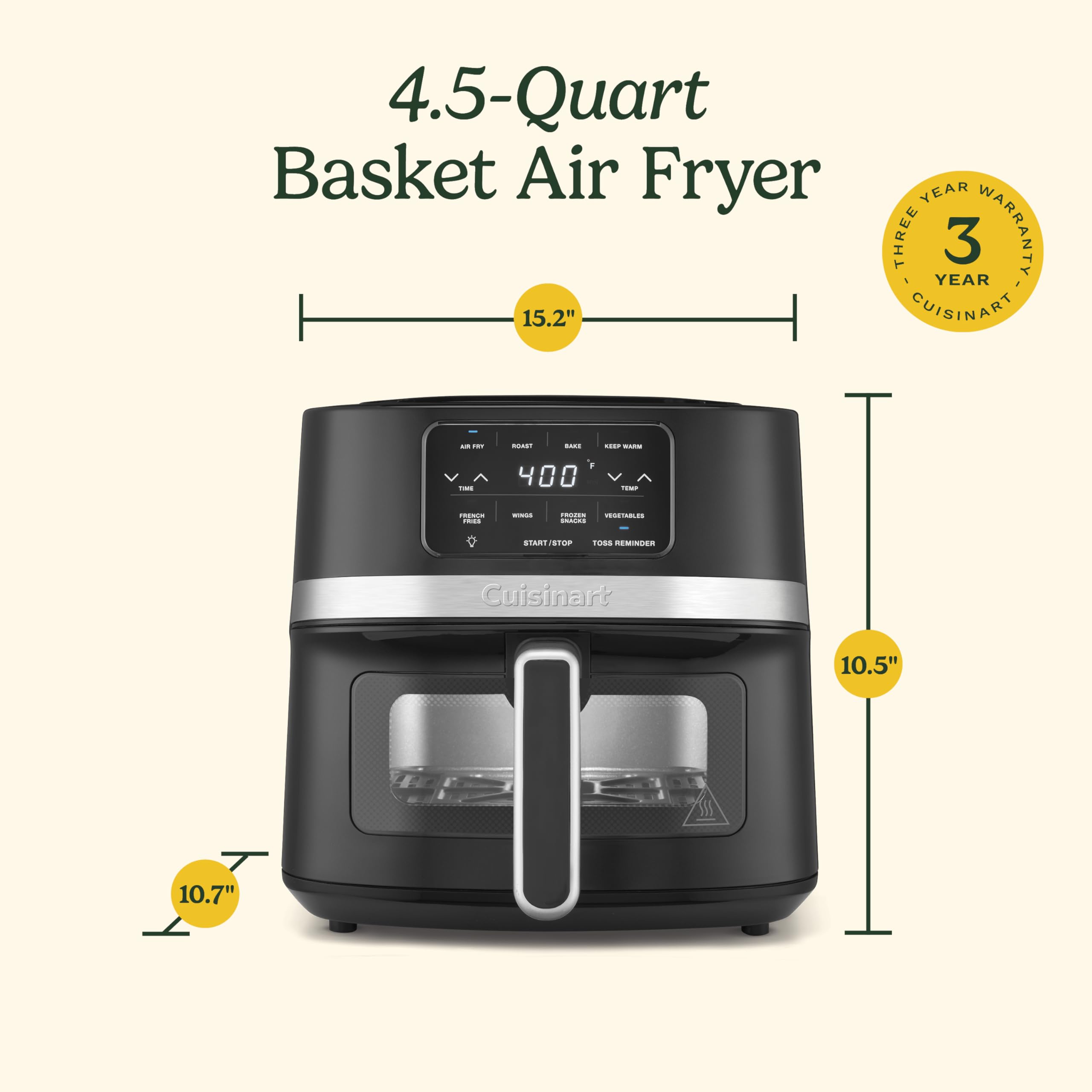 Cuisinart Freidora de aire AIR-160NAS funciones preprogramadas para papas y verduras.