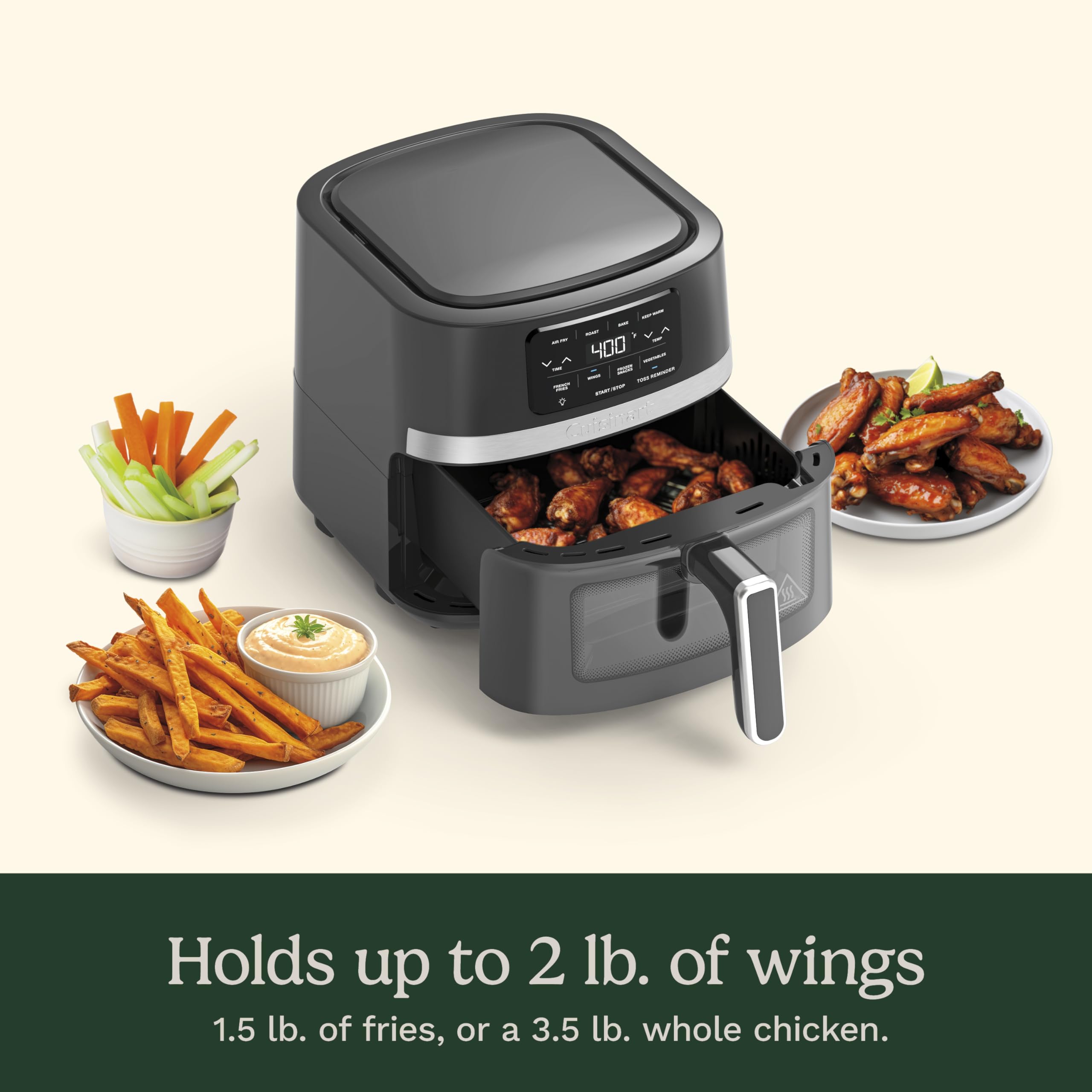 Cuisinart Freidora de aire AIR-160NAS ventana de visualización para monitorear.