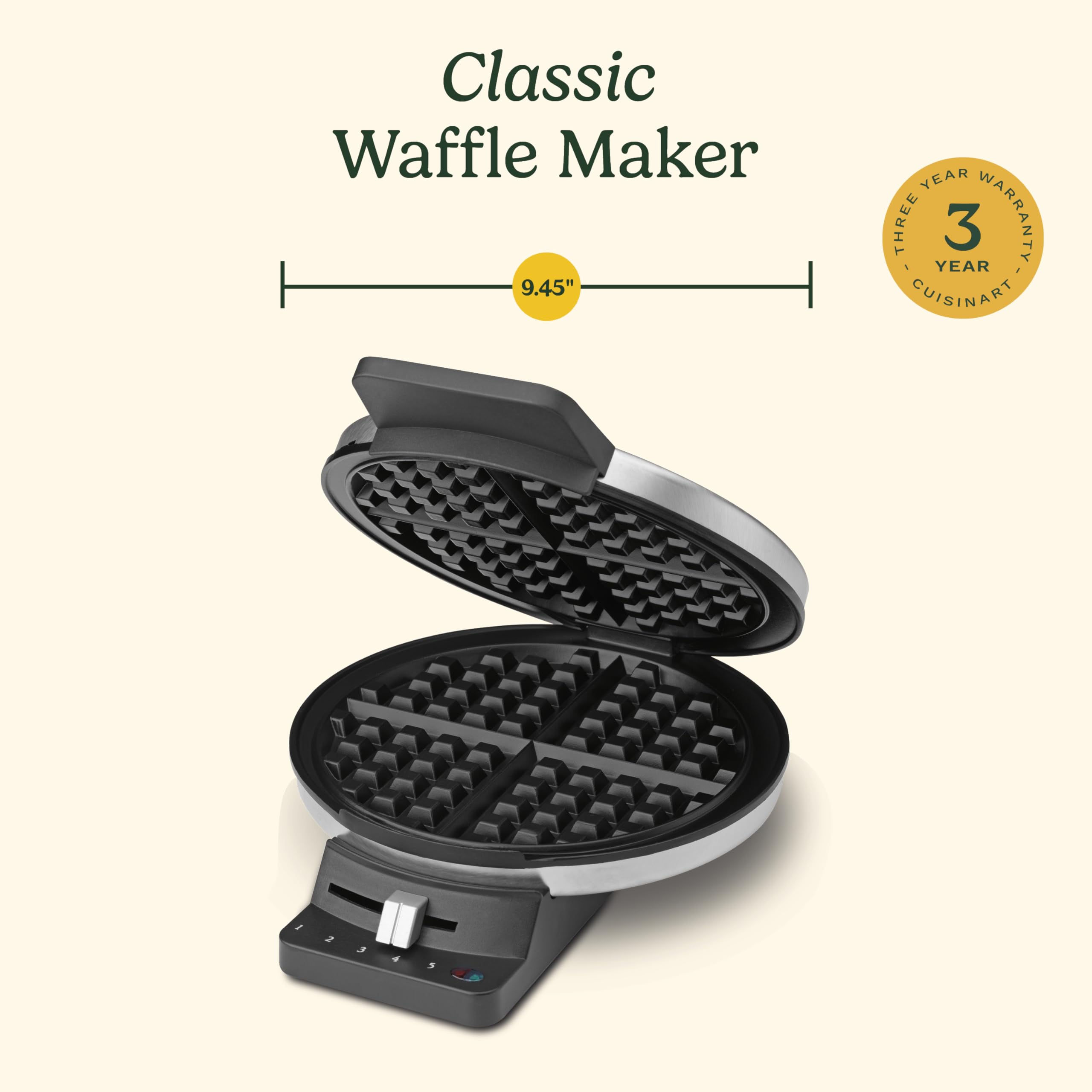 Gofrera Cuisinart WMR-CAP2 acabado inoxidable y base estable para uso diario.