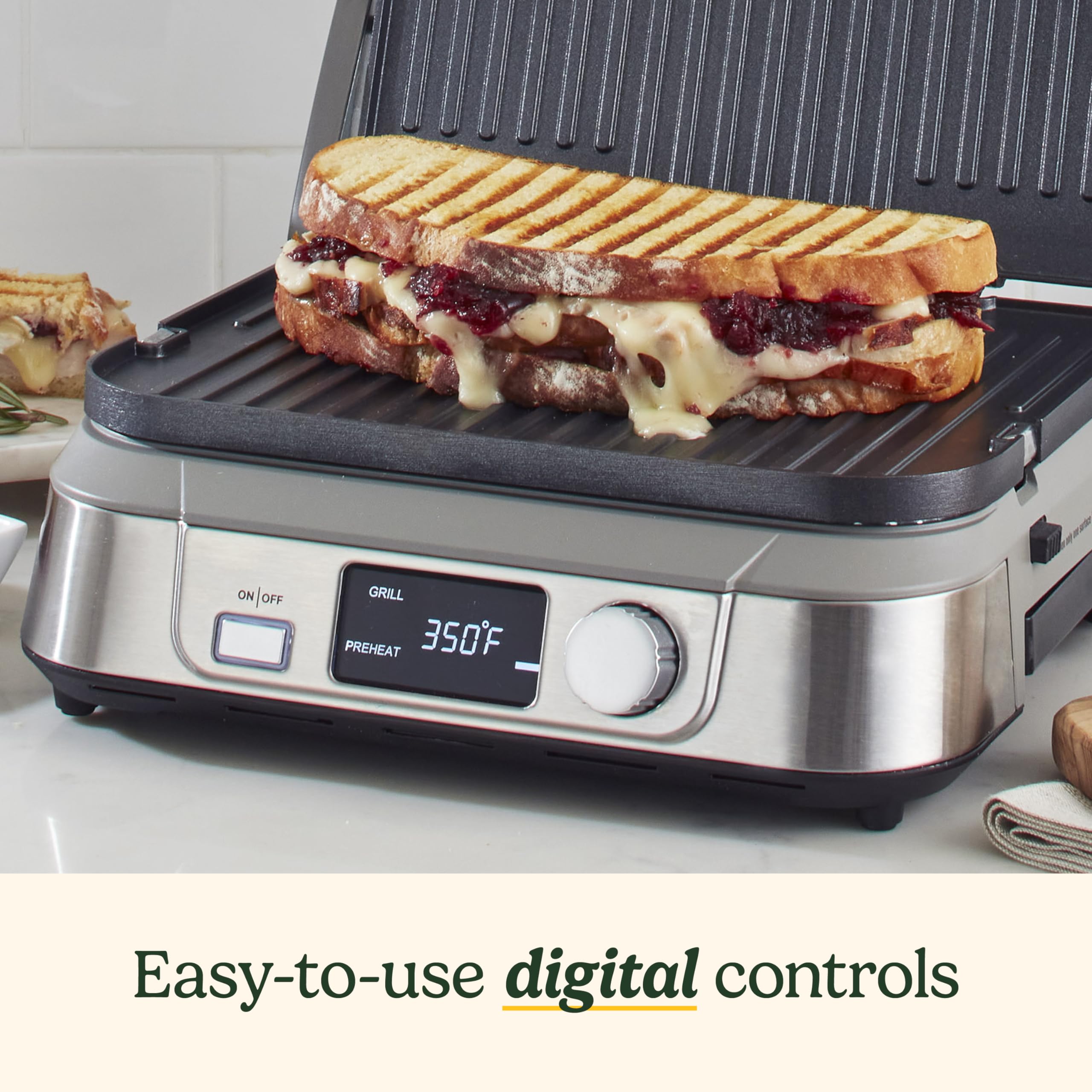 Cuisinart Griddler 5-en-1 panel de control digital para manejo sencillo.